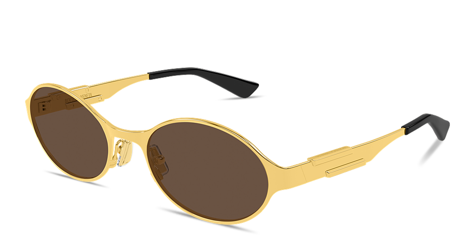 Shop BOTTEGA VENETA Dash Unisex Oval Sunglasses in Polished Gold online.