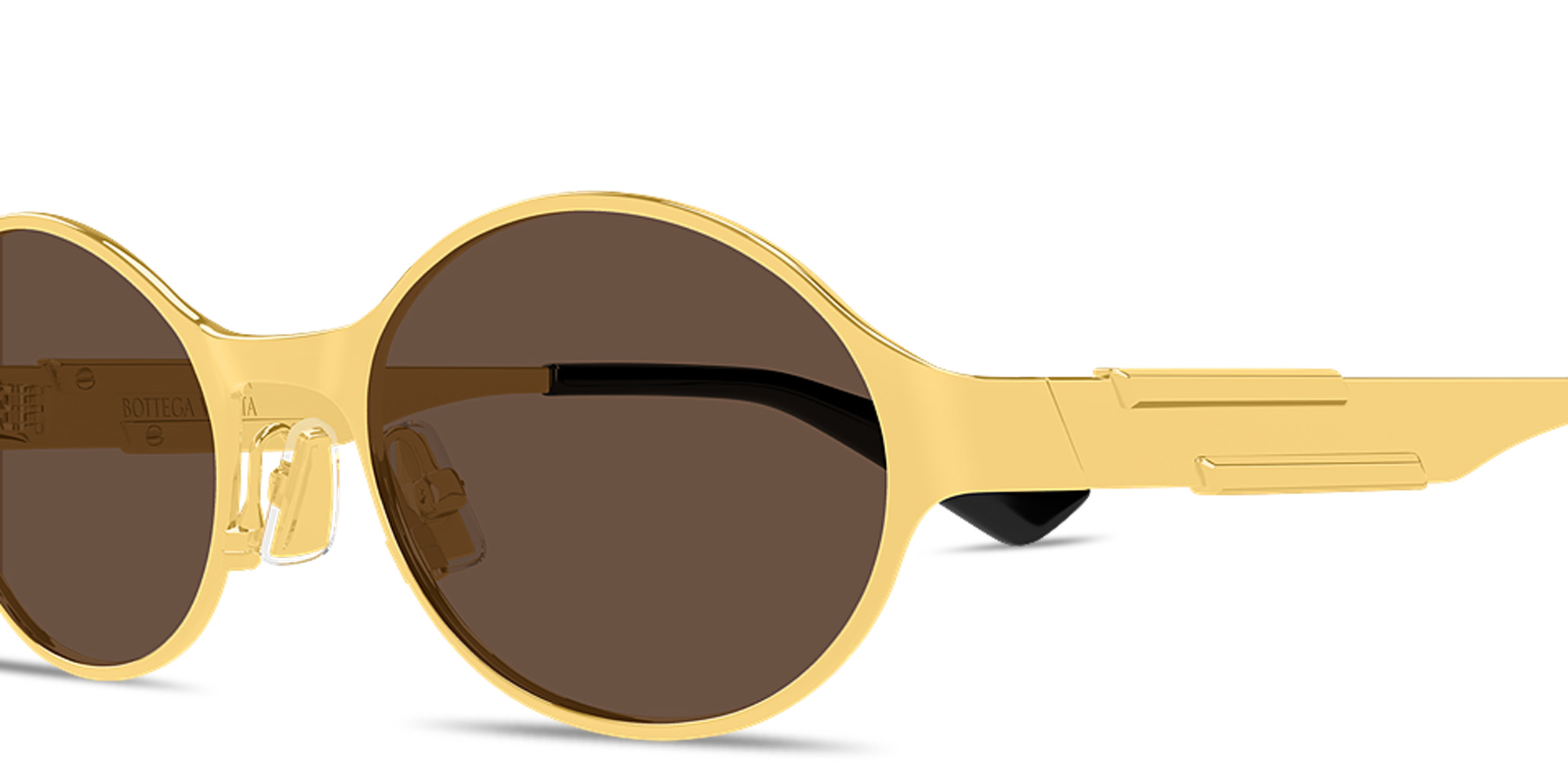 Shop BOTTEGA VENETA Dash Unisex Oval Sunglasses in Polished Gold online.