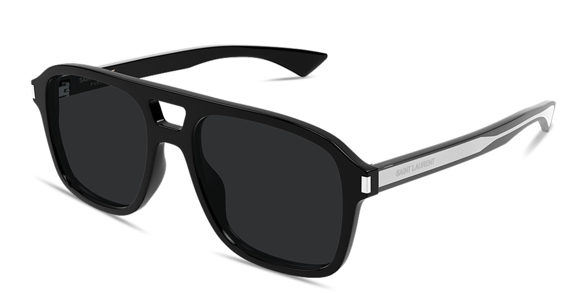 Shop SAINT LAURENT Naked Wire Core Unisex Pilot Sunglasses in Black online.