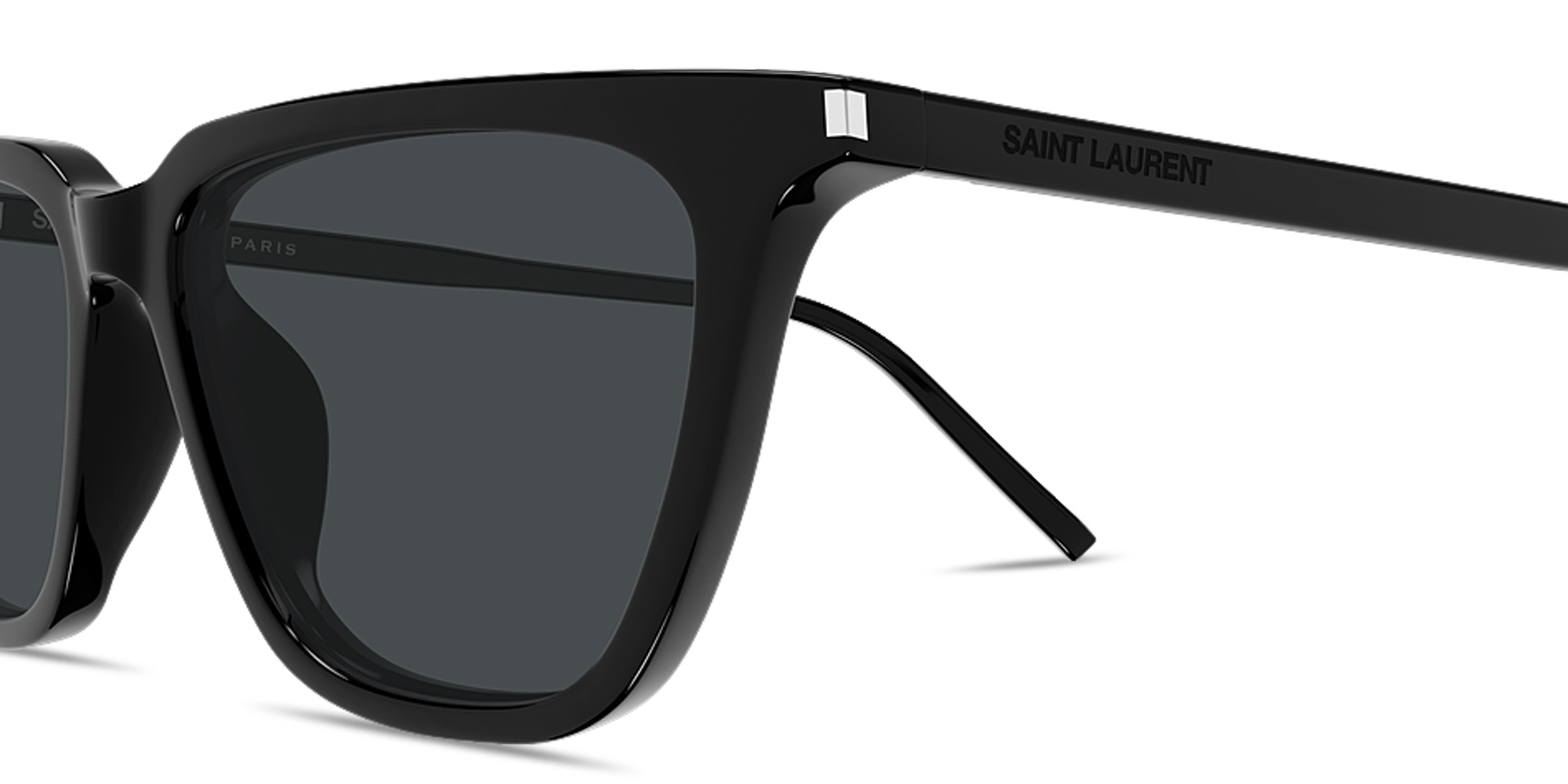Shop SAINT LAURENT Thin Acetate Cat-Eye Sunglasses in Shiny Black online.