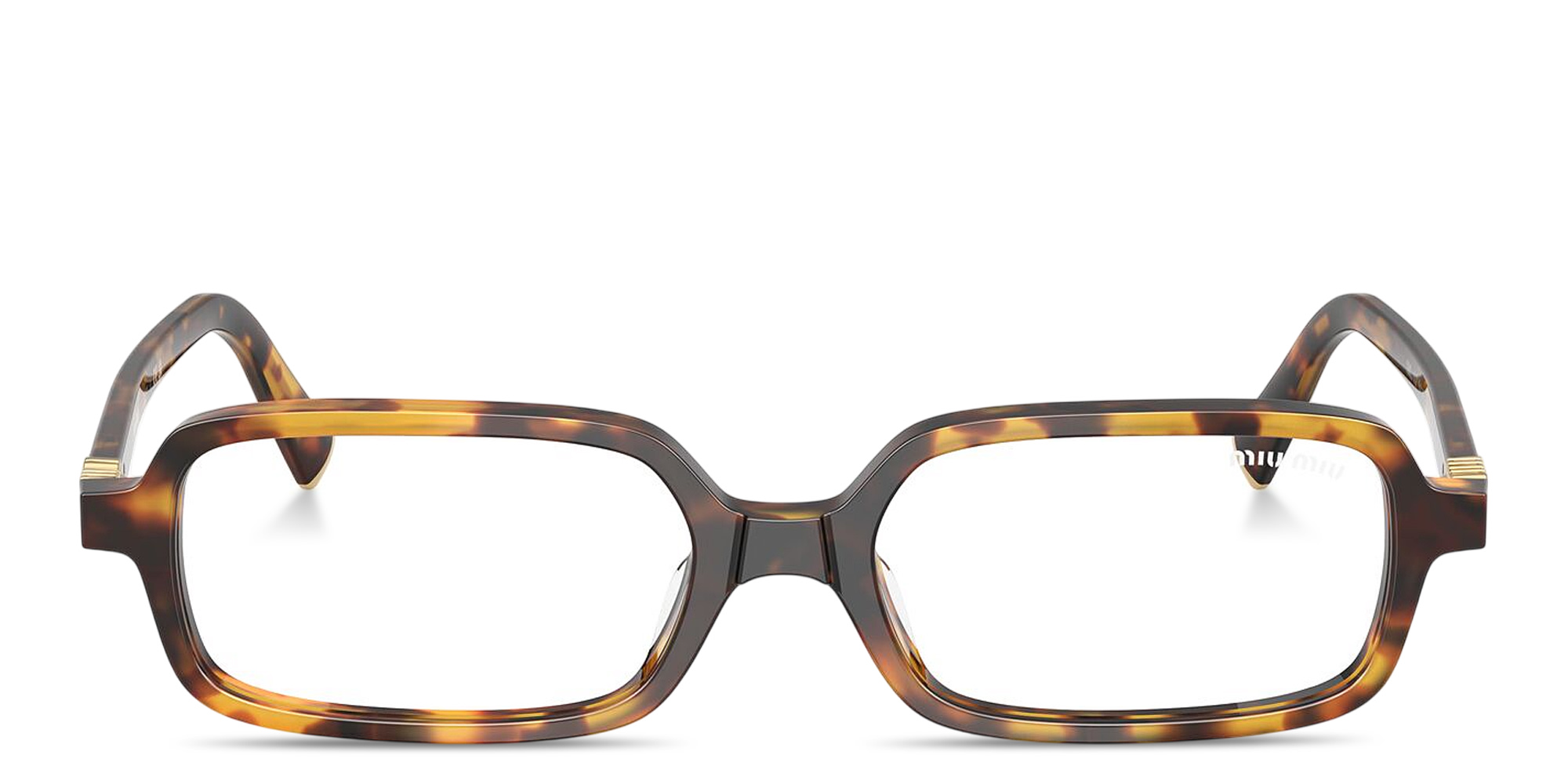 Shop MIU MIU Regard Rectangle Eyeglasses in Honey Havana online.