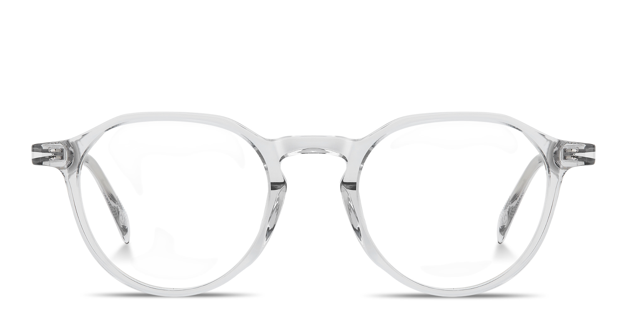 Shop DAVID BECKHAM Talisman Panthos Eyeglasses in Transparent Grey online.