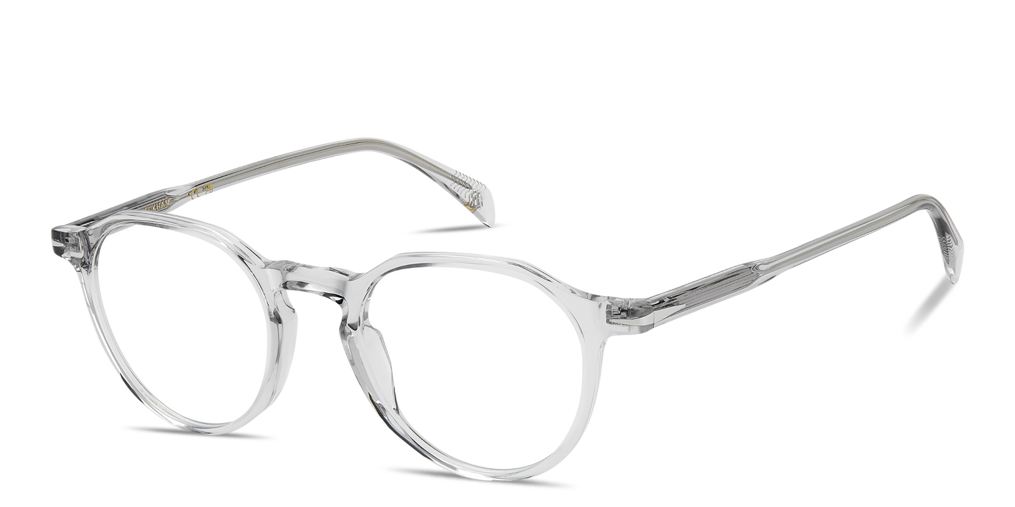 Shop DAVID BECKHAM Talisman Panthos Eyeglasses in Transparent Grey online.