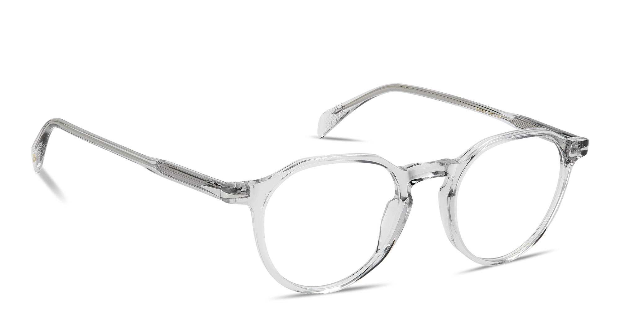 Shop DAVID BECKHAM Talisman Panthos Eyeglasses in Transparent Grey online.