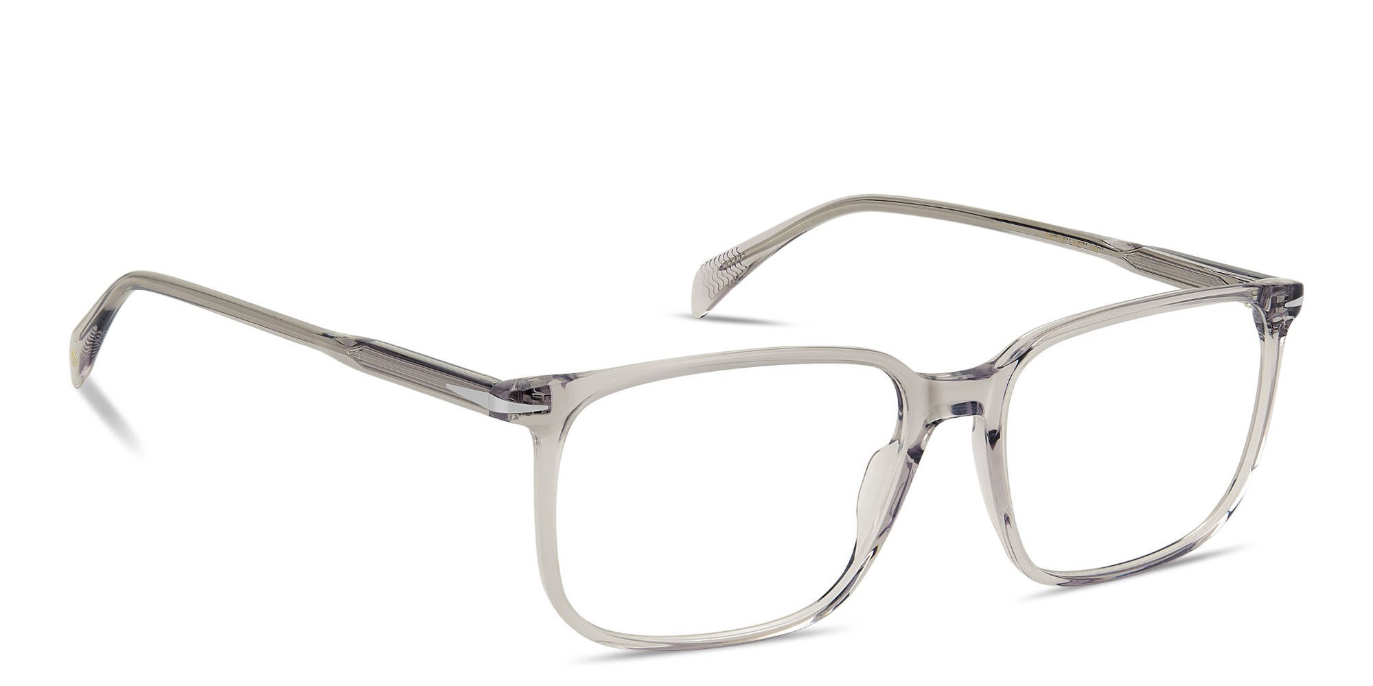 Shop DAVID BECKHAM Talisman Wide Rectangle Eyeglasses in Transparent Grey online.