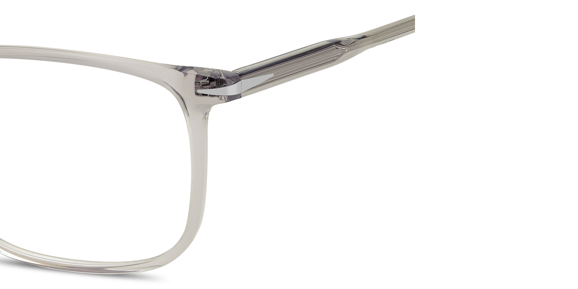 Shop DAVID BECKHAM Talisman Wide Rectangle Eyeglasses in Transparent Grey online.