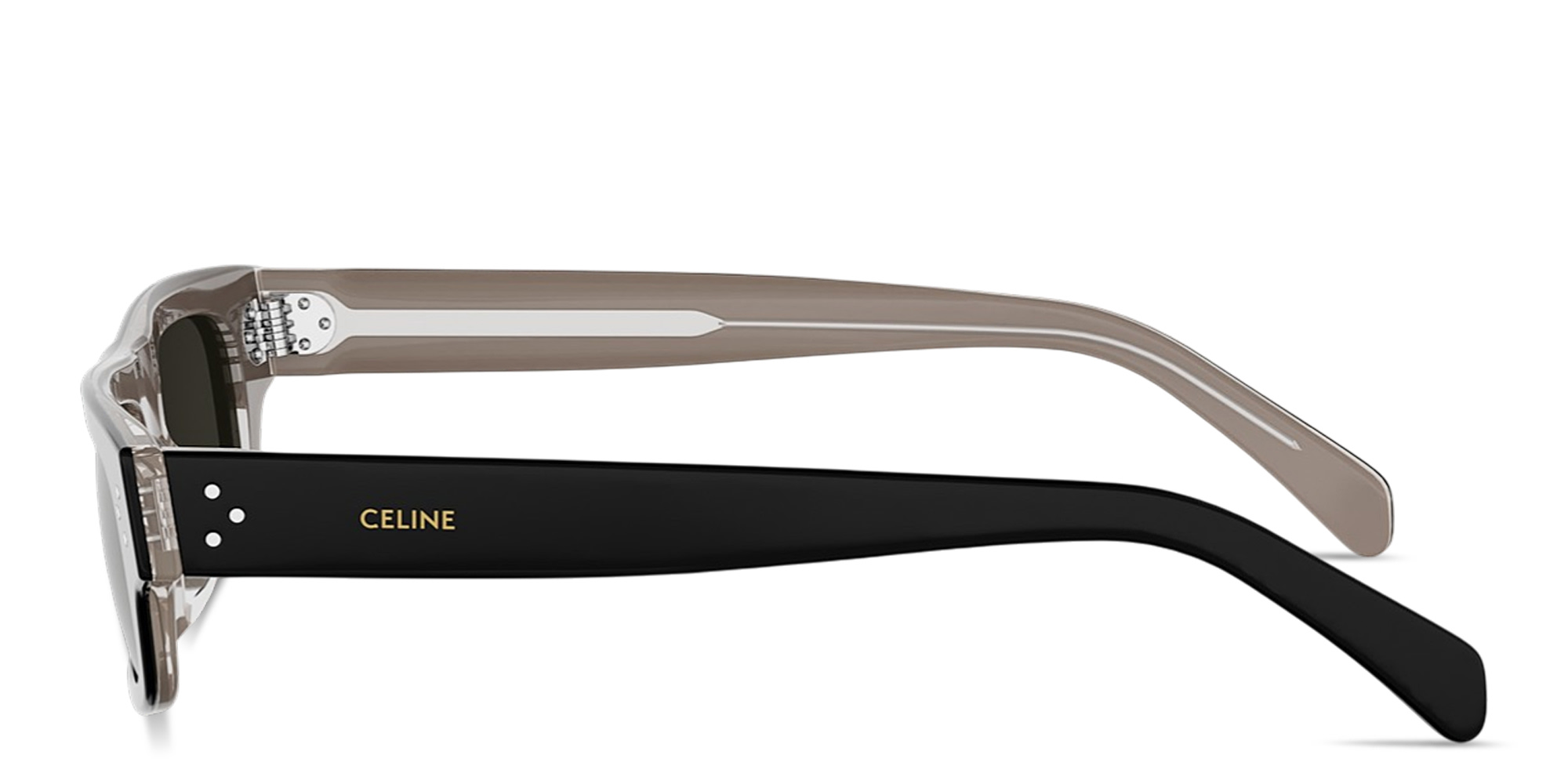 Shop CELINE 3 Dots HD Rectangle Sunglasses in Black Transparent Beige online.