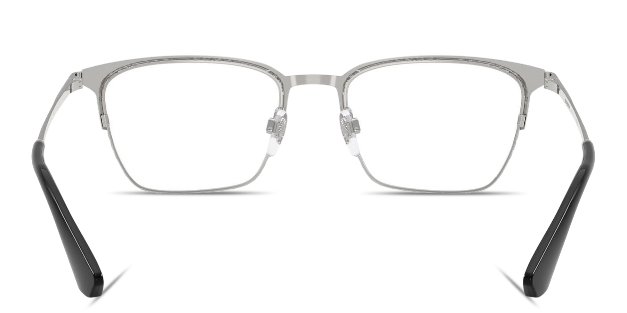 Shop BURBERRY Engraved Logo Rectangle Eyeglasses in Black & Silver online.