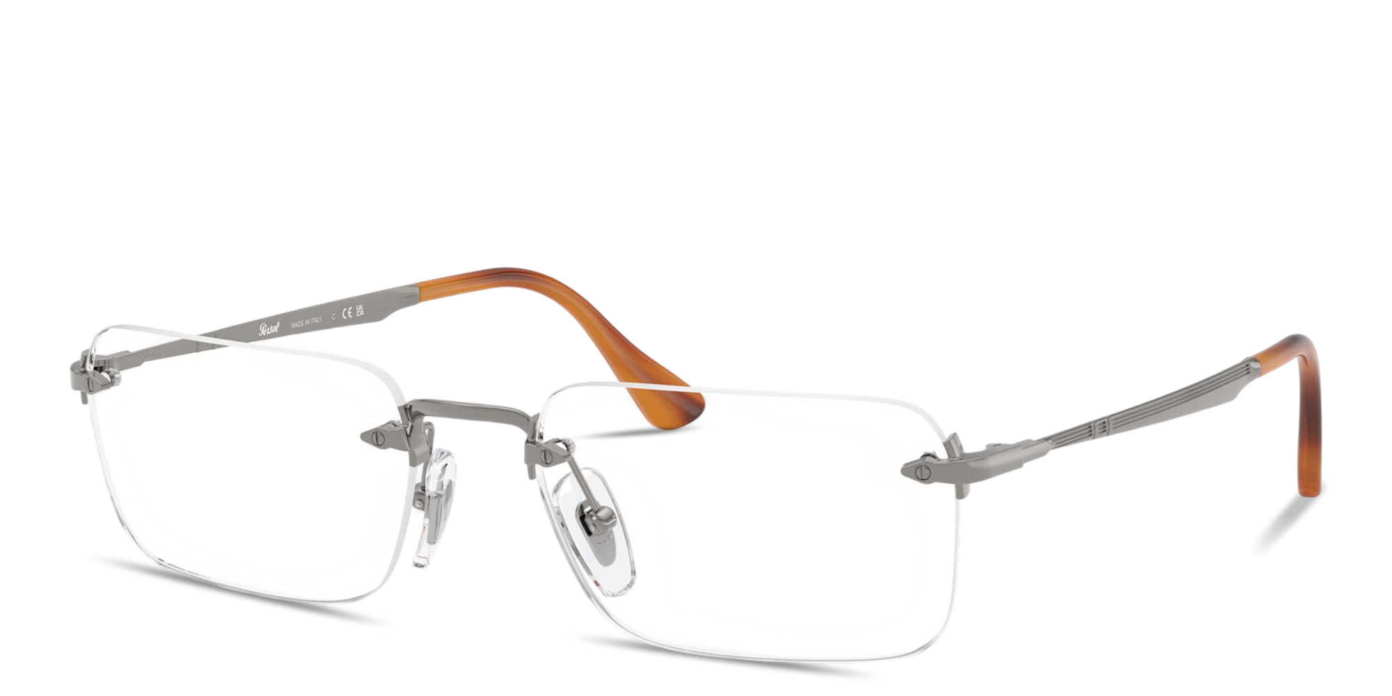 Shop PERSOL Luc Unisex Wide Rimless Rectangle Eyeglasses in Gunmetal online.