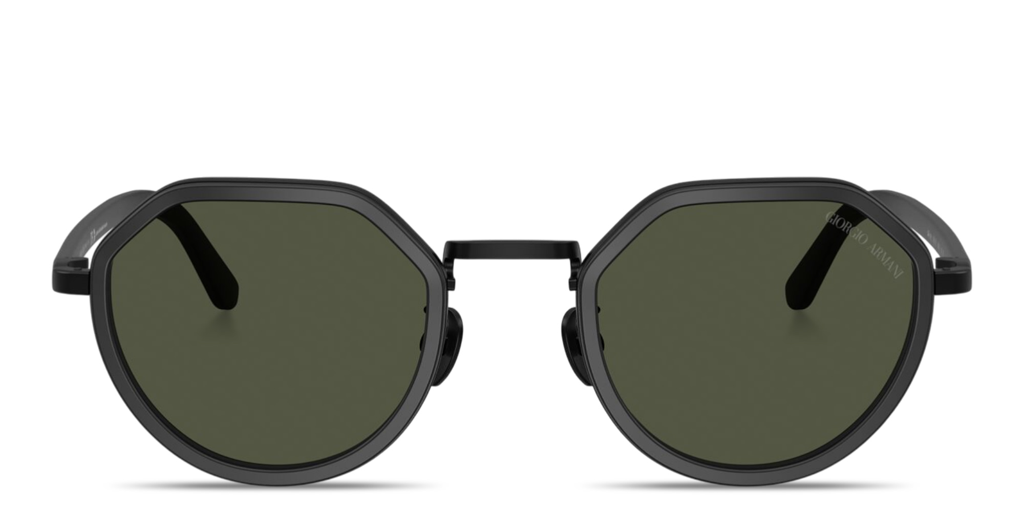 Shop GIORGIO ARMANI Engraved Logo Round Sunglasses in Matte Black online.