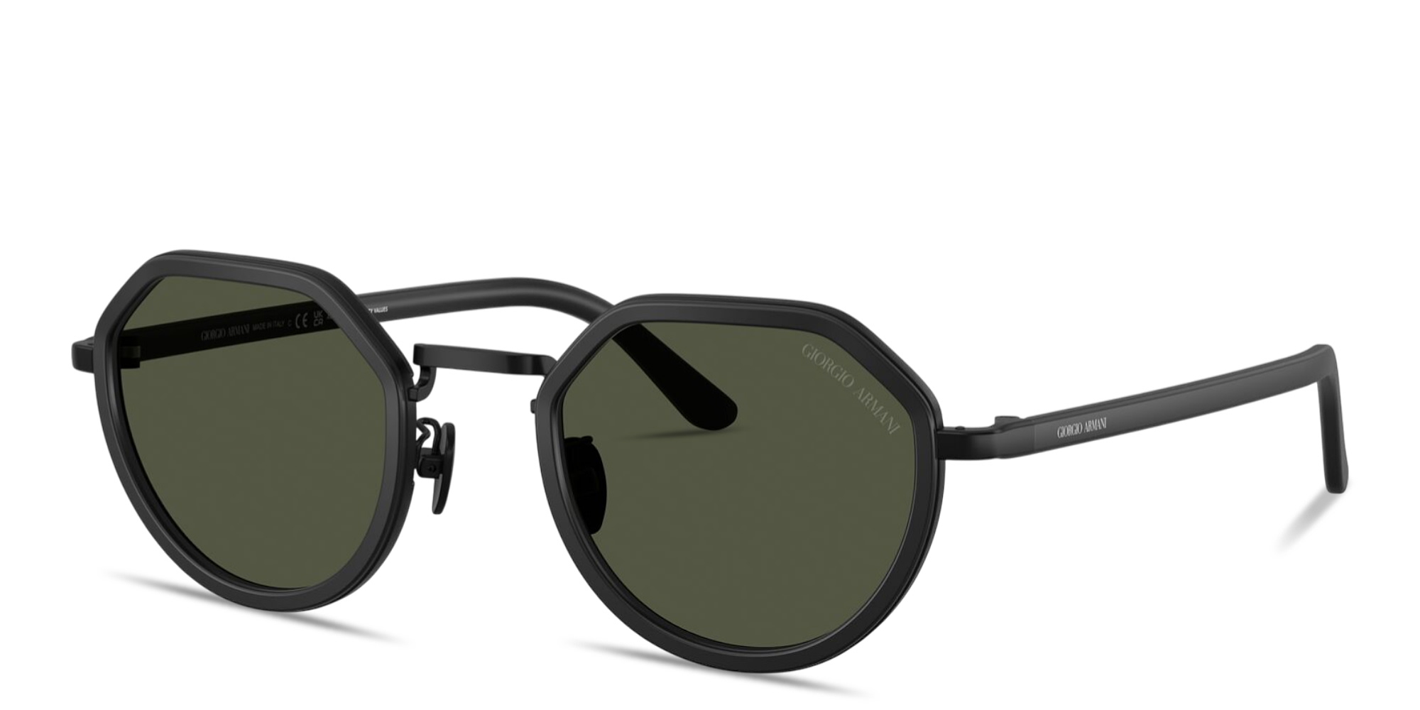 Shop GIORGIO ARMANI Engraved Logo Round Sunglasses in Matte Black online.