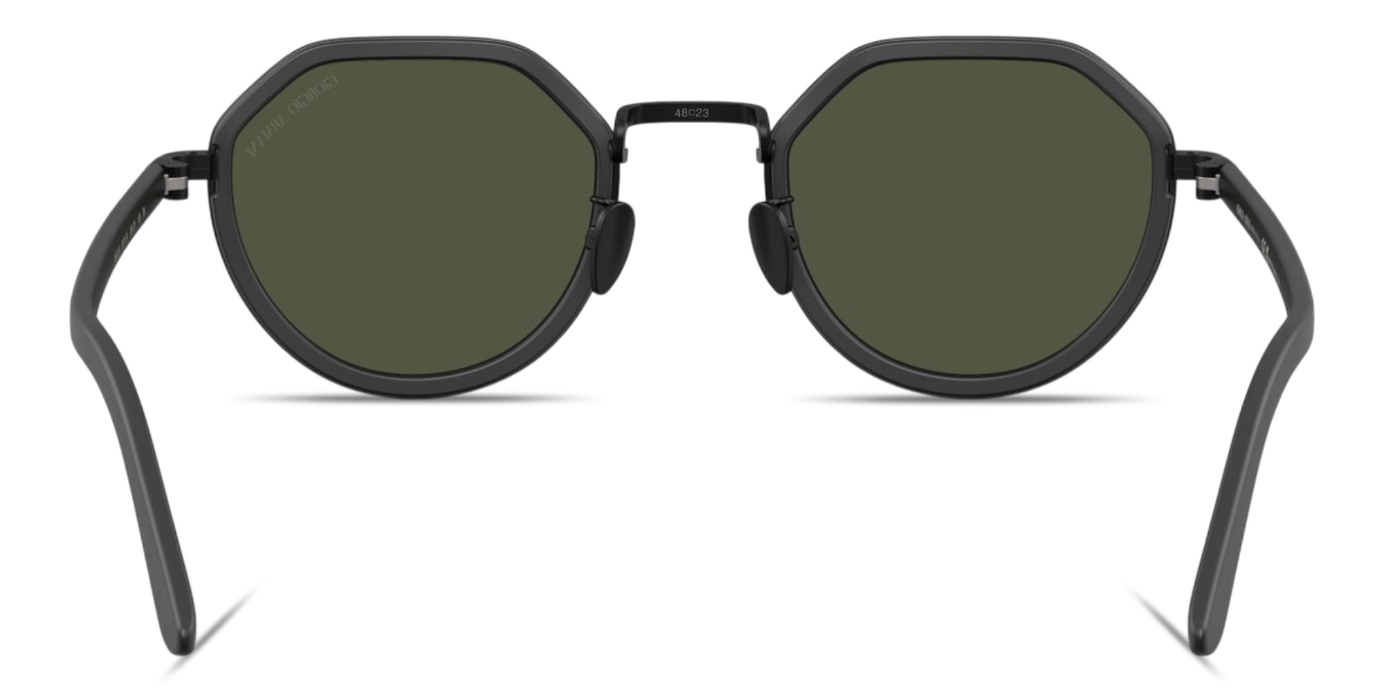 Shop GIORGIO ARMANI Engraved Logo Round Sunglasses in Matte Black online.