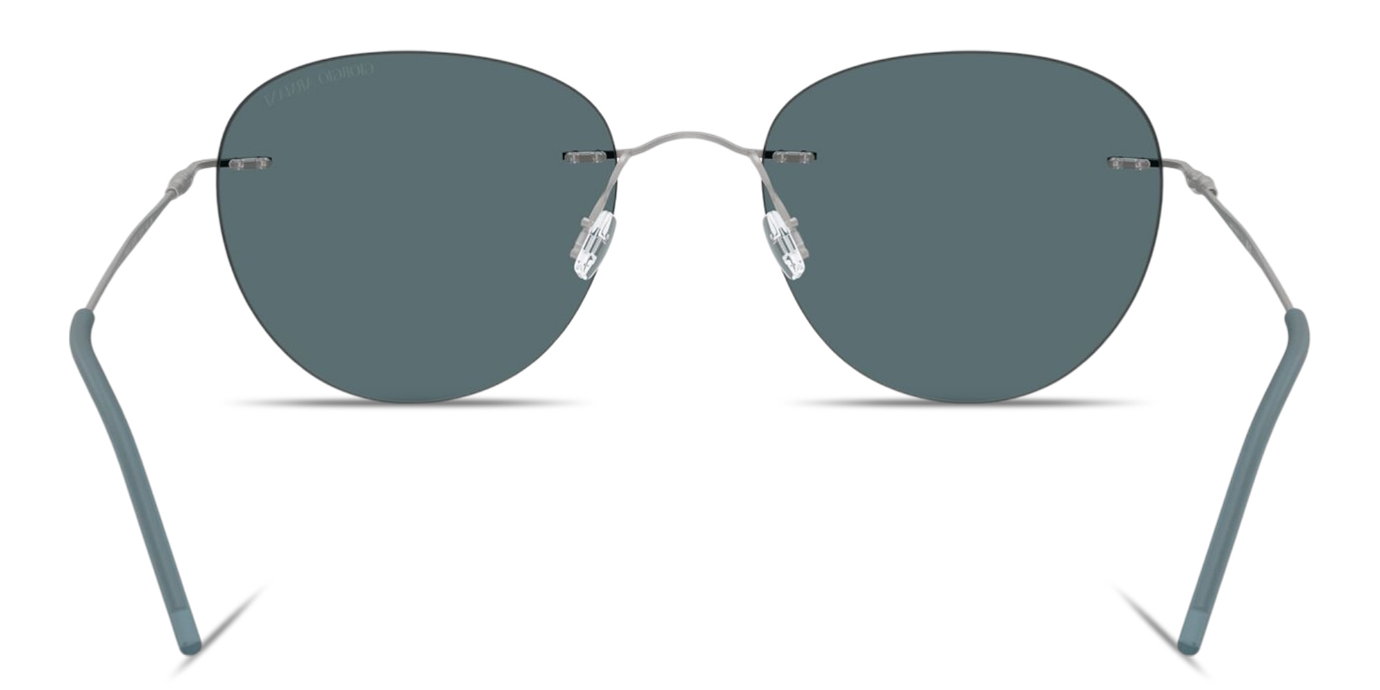 Shop GIORGIO ARMANI Engraved Logo Rimless Round Sunglasses in Matte Silver online.