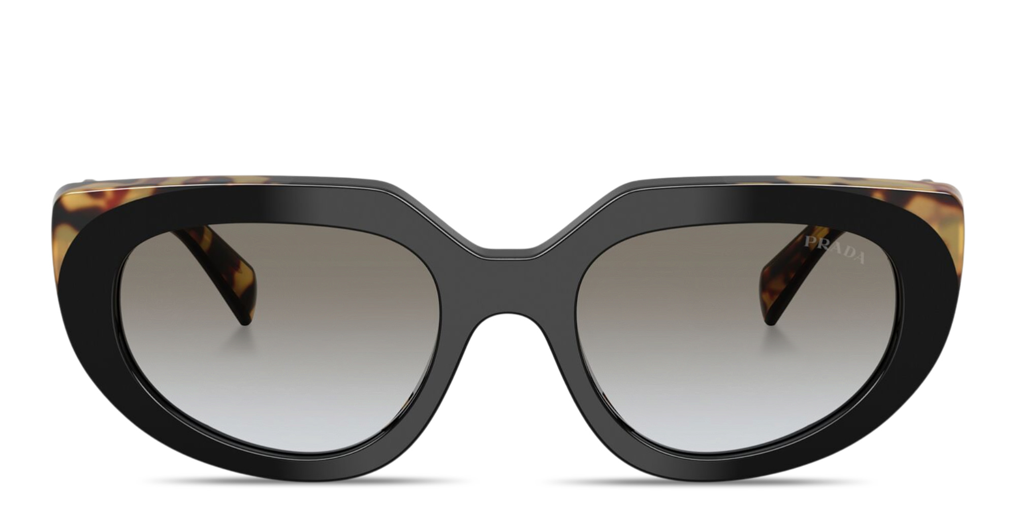 Shop PRADA Logo Signature Oval Sunglasses in Black & Tortoise online.