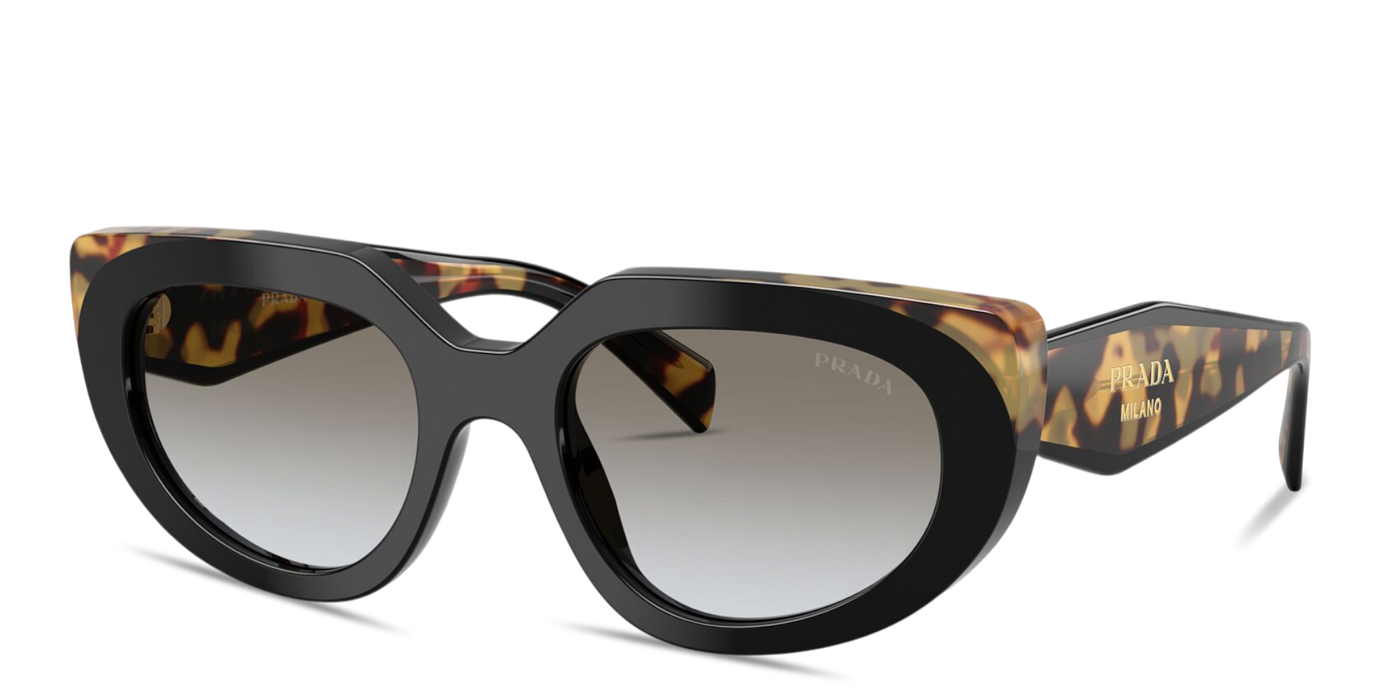 Shop PRADA Logo Signature Oval Sunglasses in Black & Tortoise online.