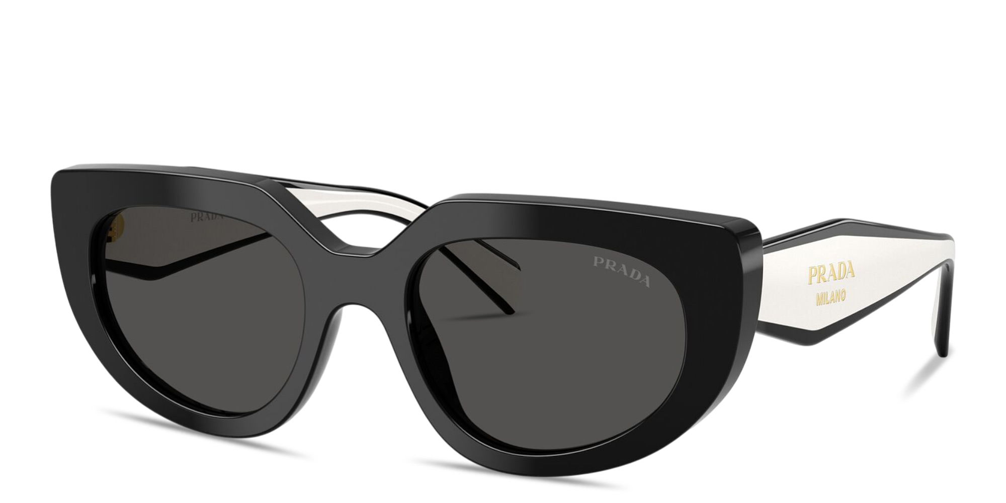 Shop PRADA Logo Signature Oval Sunglasses in Black online.