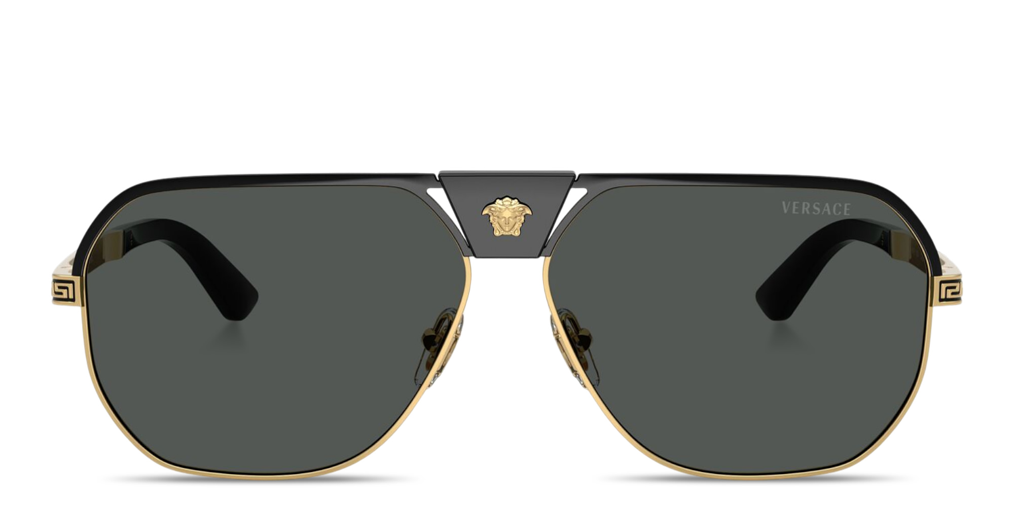 Shop VERSACE Medusa Square Sunglasses in Black online.