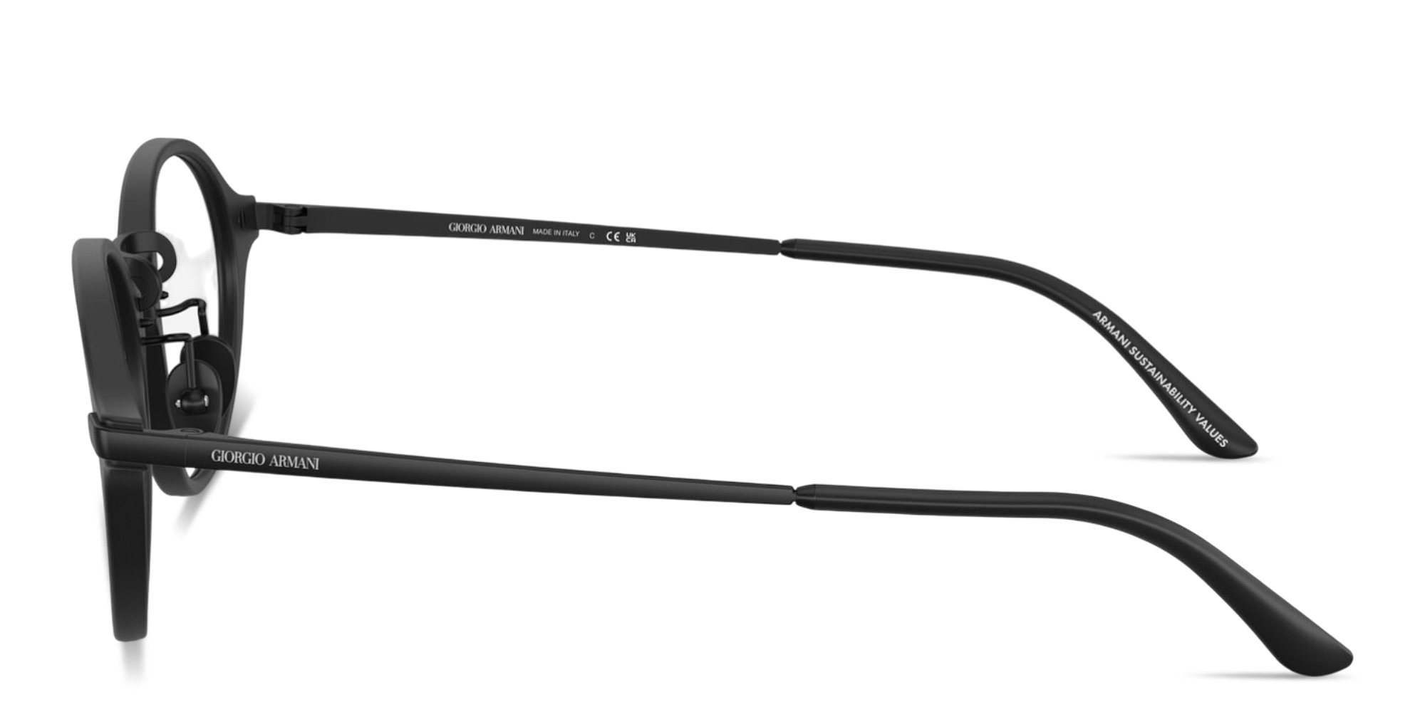 Shop GIORGIO ARMANI Engraved Logo Panthos Eyeglasses in Matte Black online.