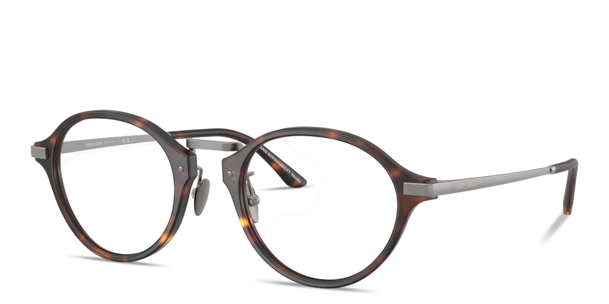 Shop GIORGIO ARMANI Engraved Logo Panthos Eyeglasses in Matte Havana online.