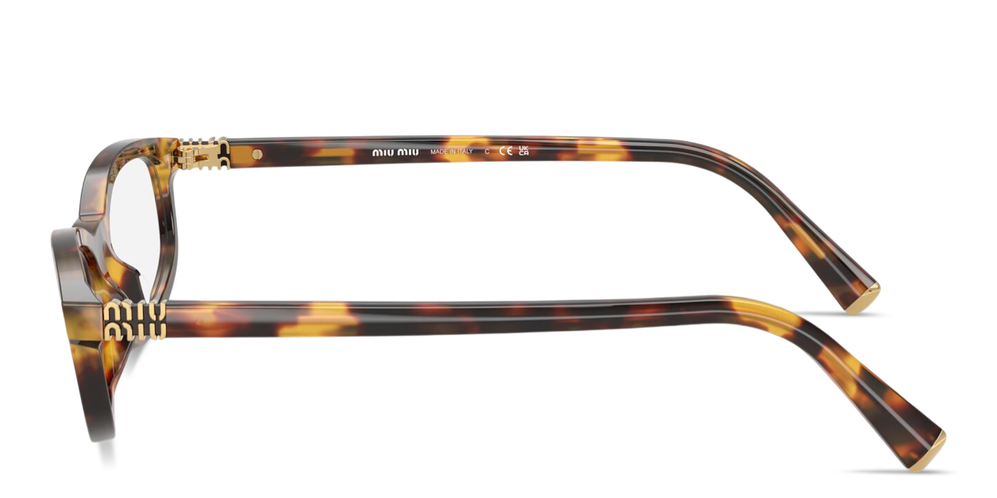 Shop MIU MIU Vertical Logo Oval Eyeglasses in Honey Havana online.