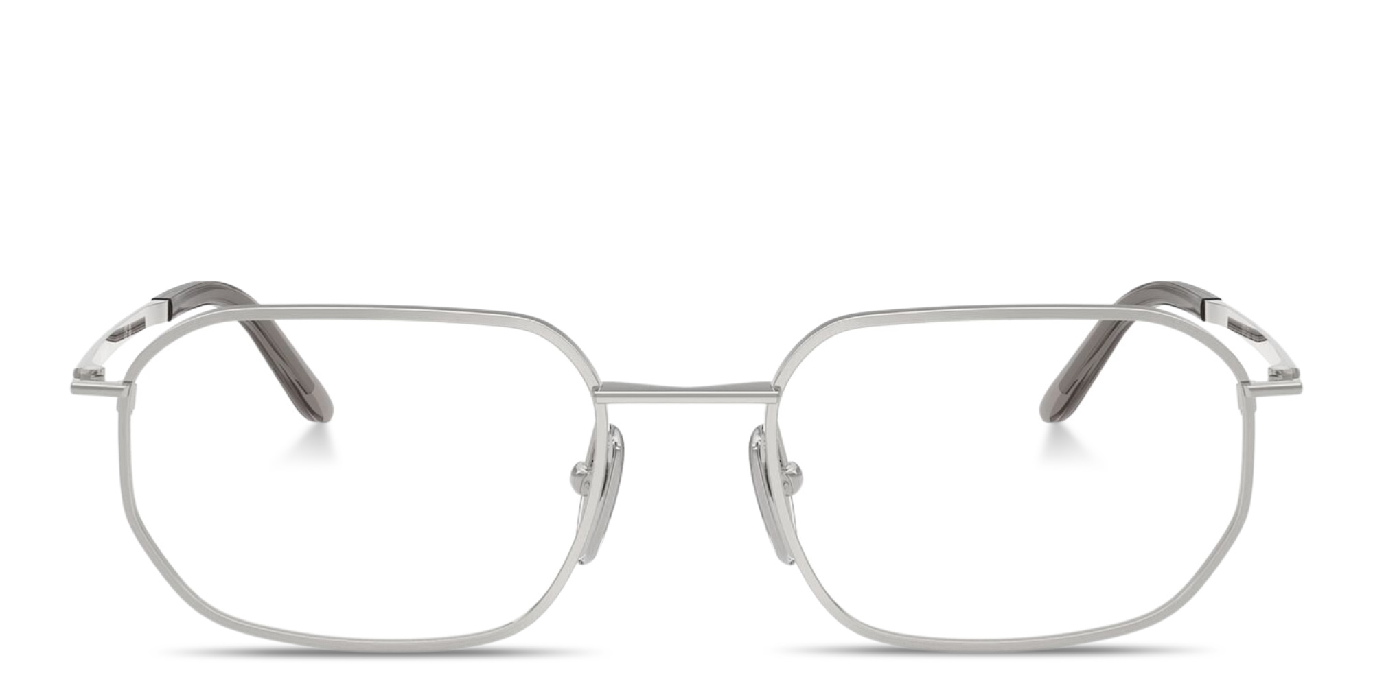 Shop PRADA Engraved Logo Irregular Eyeglasses in Silver online.