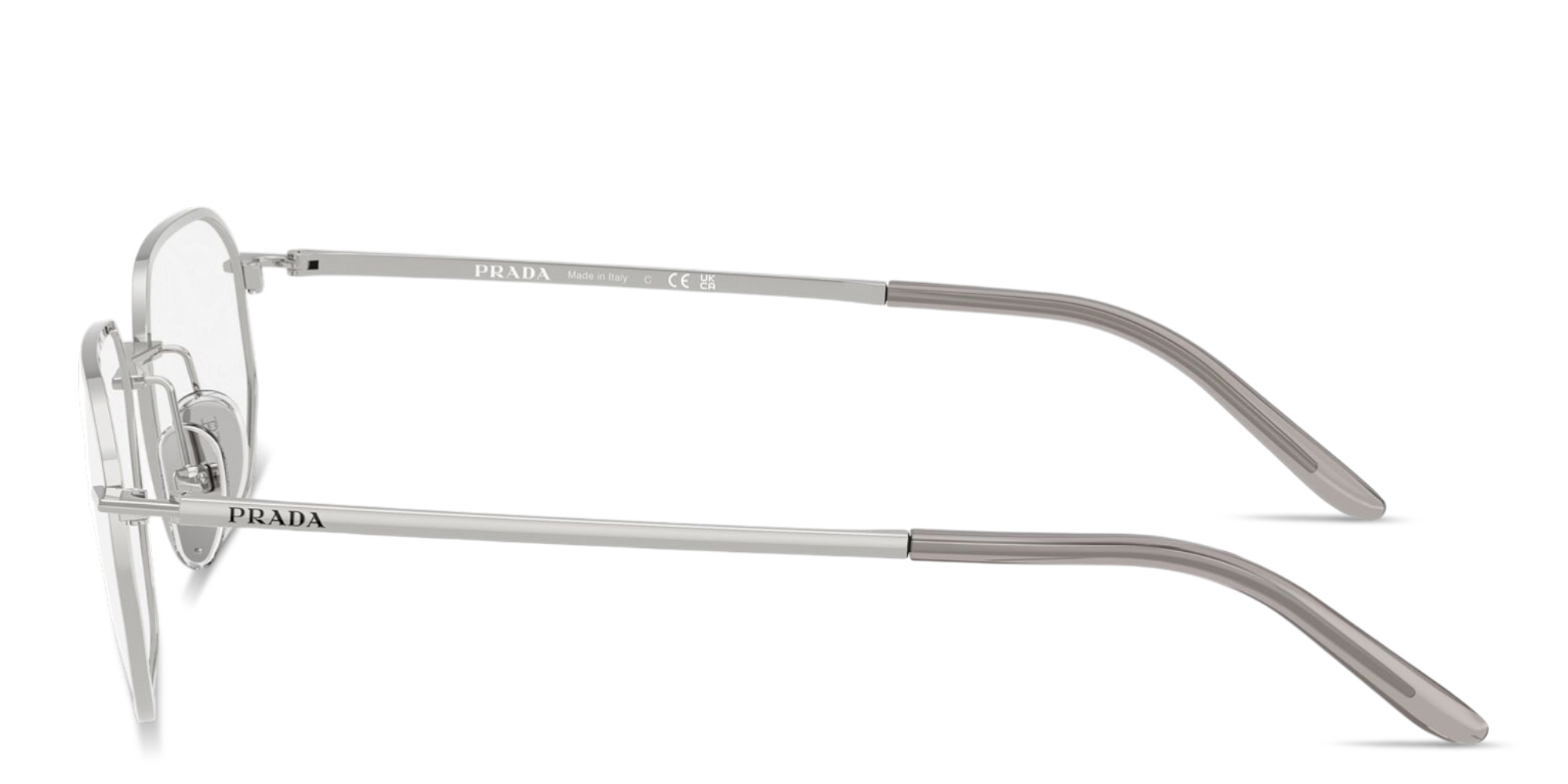 Shop PRADA Engraved Logo Irregular Eyeglasses in Silver online.