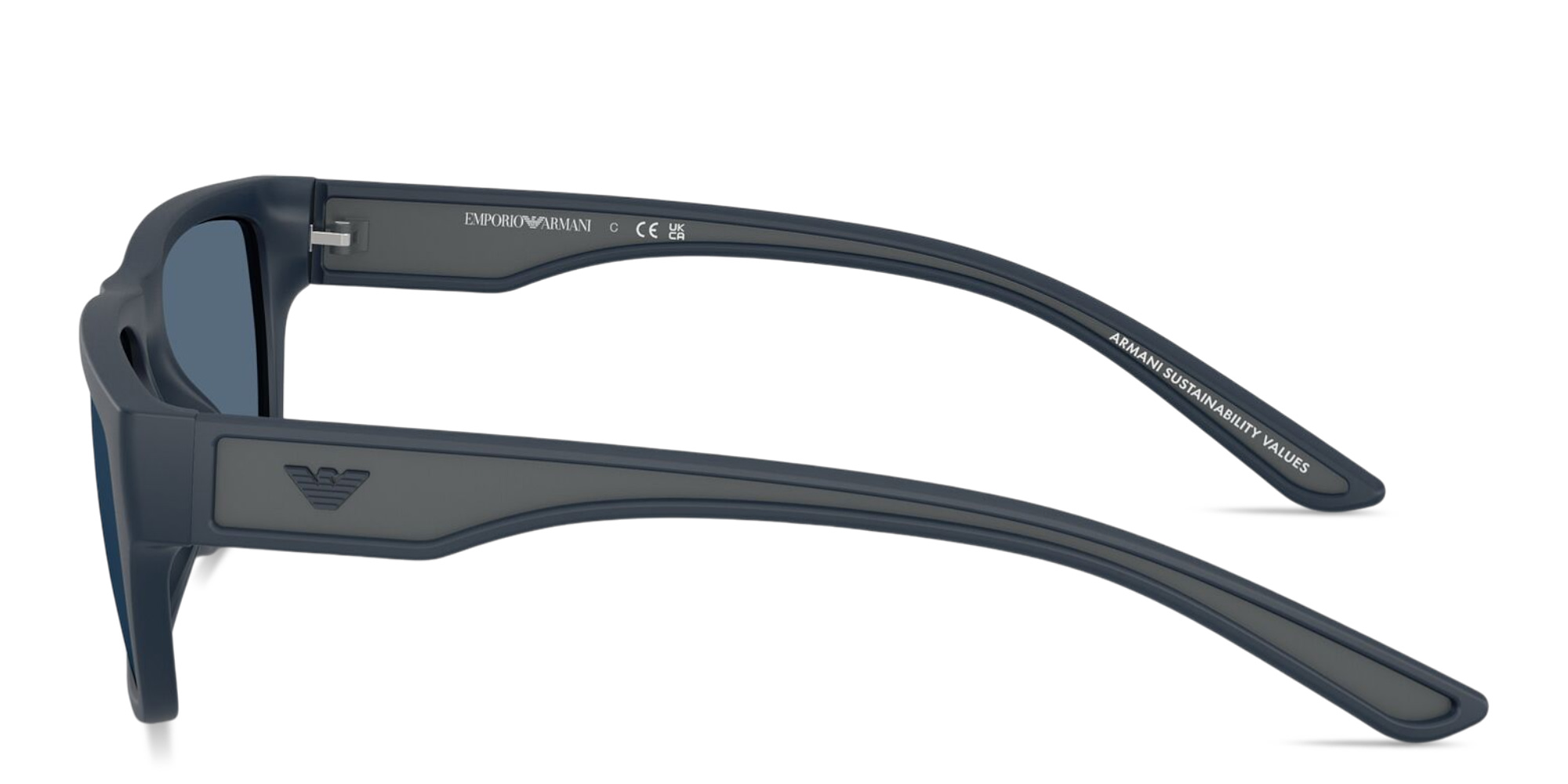 Shop Emporio Armani Embossed Logo Pillow Sunglasses in Rubber Matte Blue online.