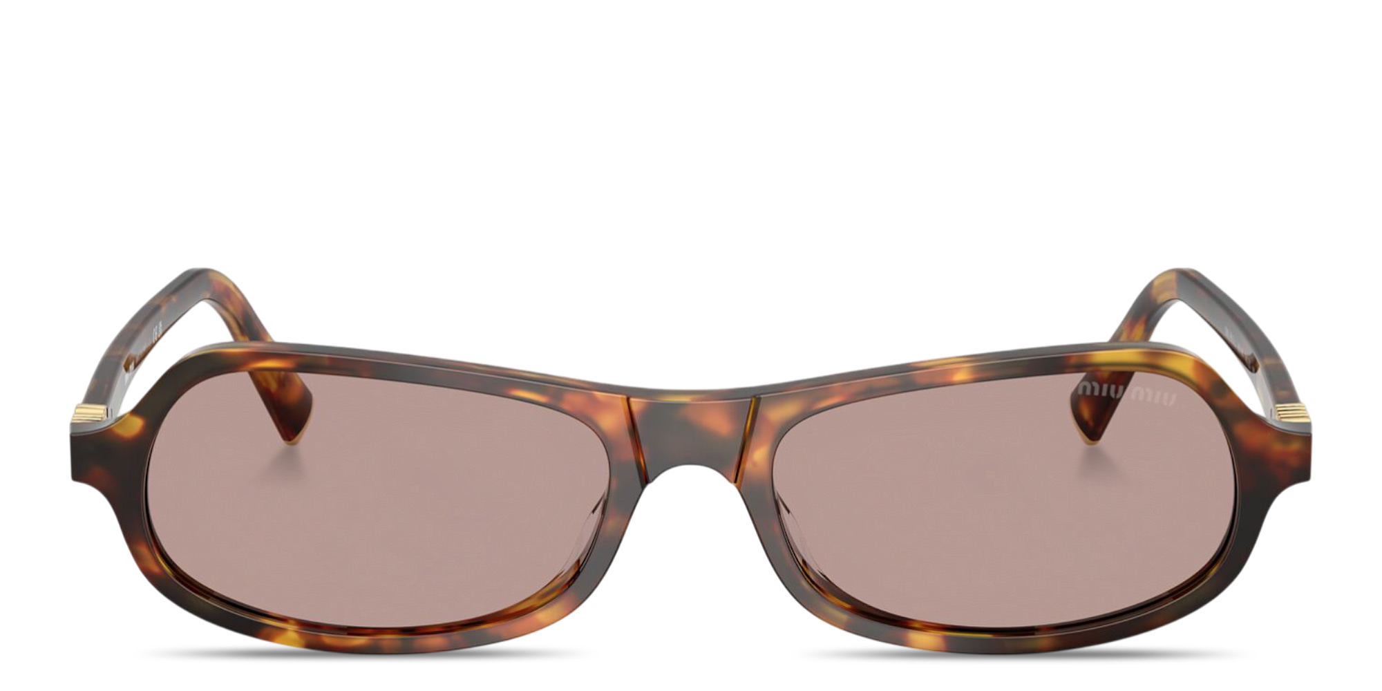 Shop MIU MIU Vertical Logo Irregular Sunglasses in Honey Havana online.