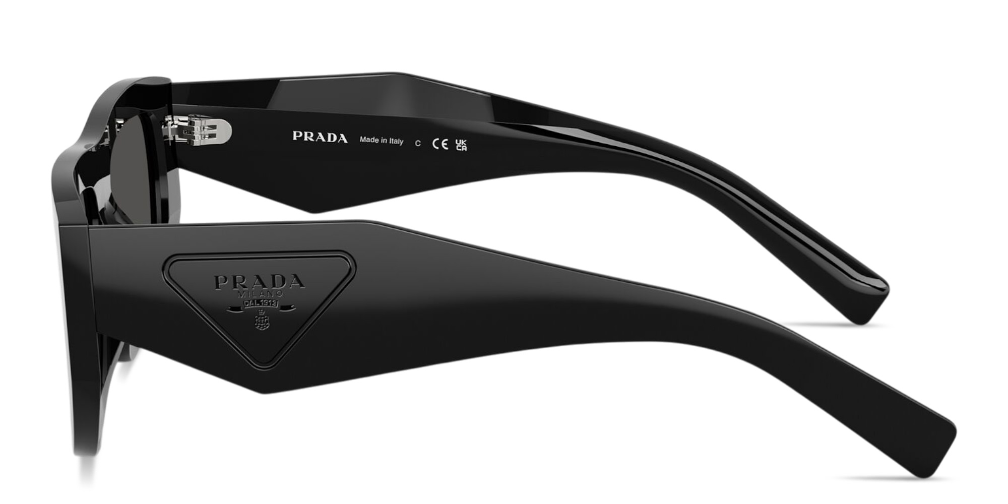 Shop PRADA Logo Signature Irregular Sunglasses in Black online.