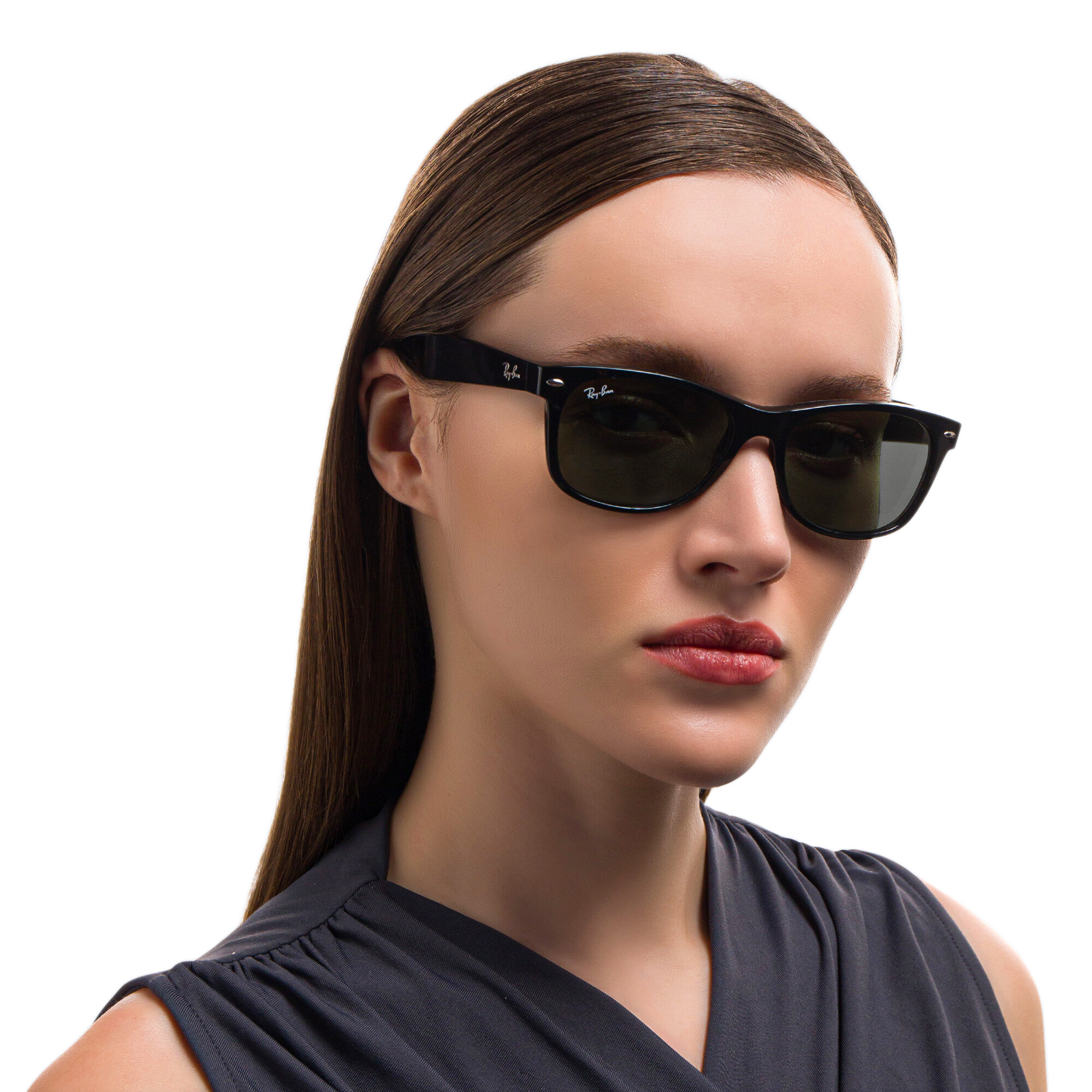 Shop Ray-Ban New Wayfarer Unisex Square Sunglasses in Polished Black online.