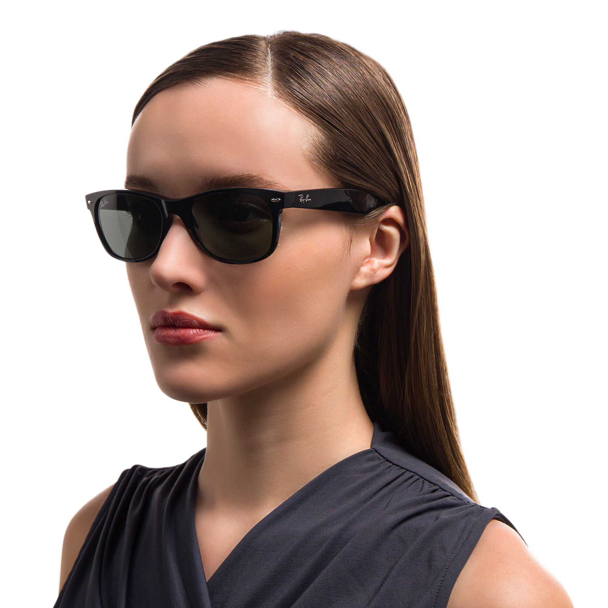 Shop Ray-Ban New Wayfarer Unisex Square Sunglasses in Polished Black online.