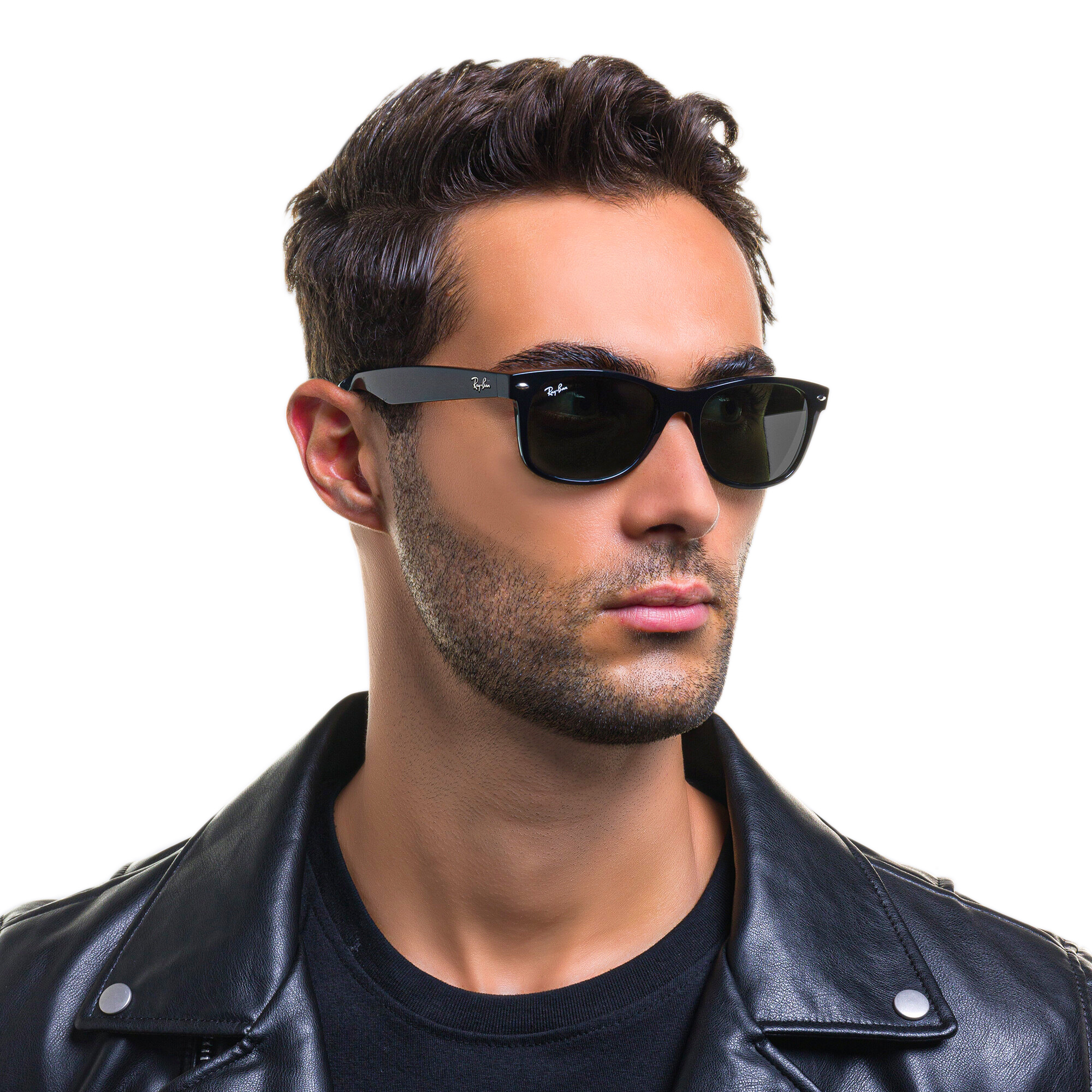 Shop Ray-Ban New Wayfarer Unisex Square Sunglasses in Polished Black online.
