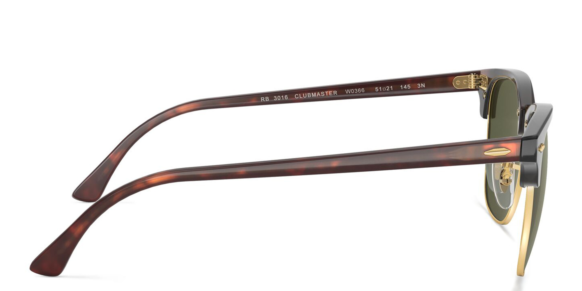 Ray-Ban Clubmaster Classic Square Sunglasses in Tortoise On Gold – Product Photo 3