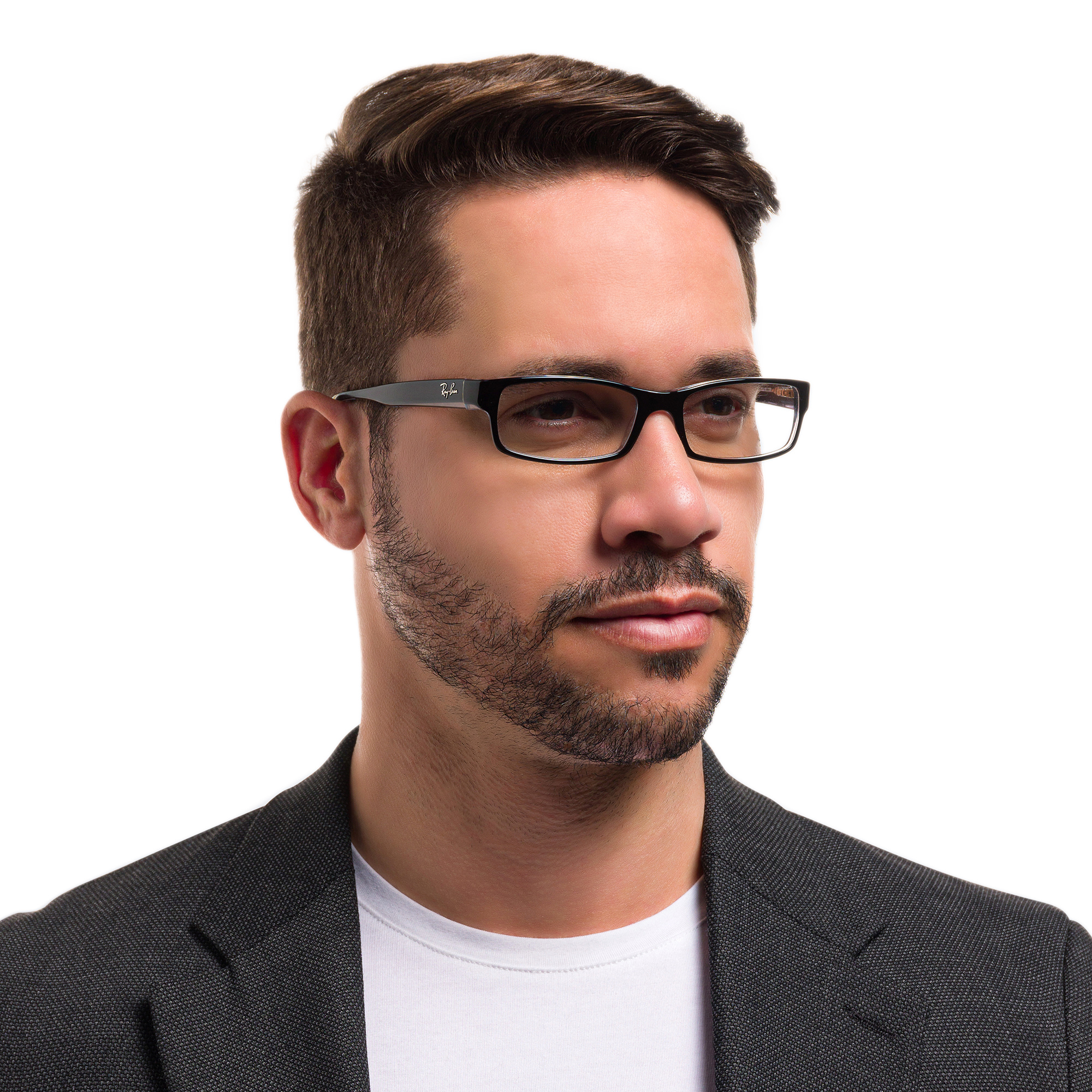 Shop Ray-Ban Rectangle Eyeglasses in Black On Transparent online.