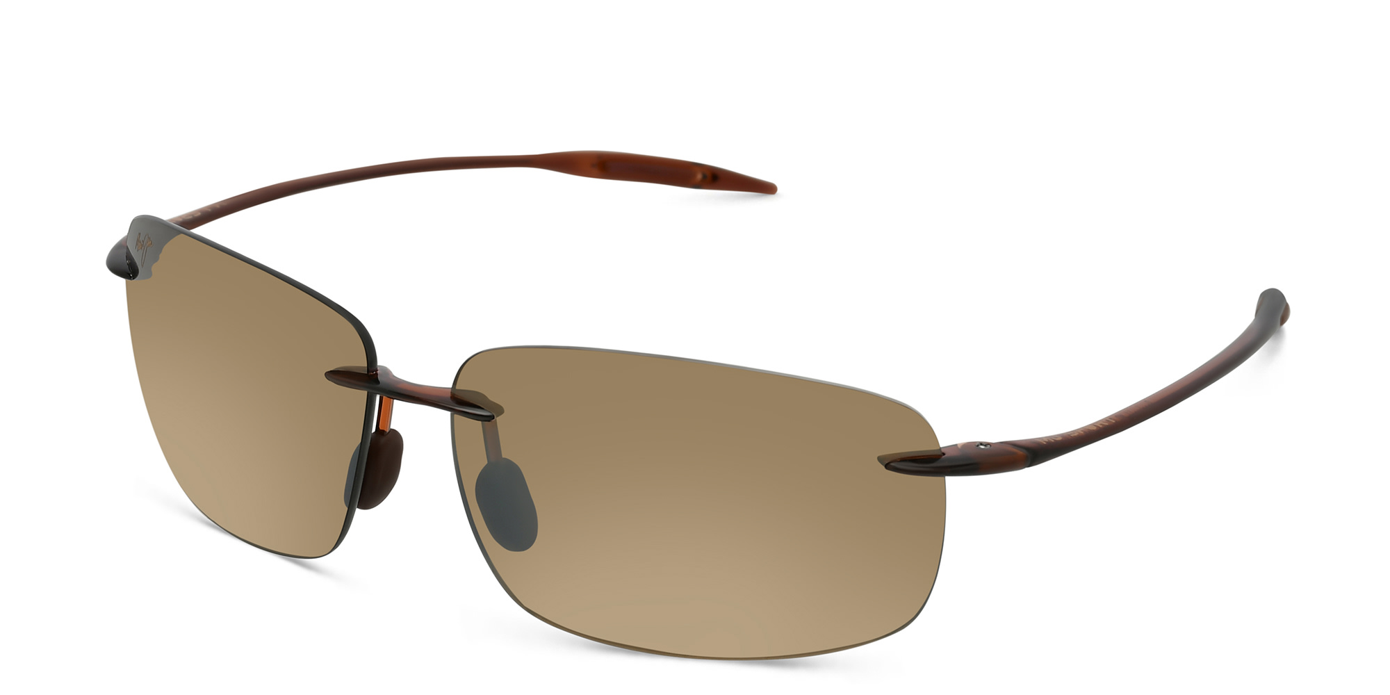 Shop Maui Jim Break Wall Unisex Rimless Rectangle Sunglasses in Brown online.