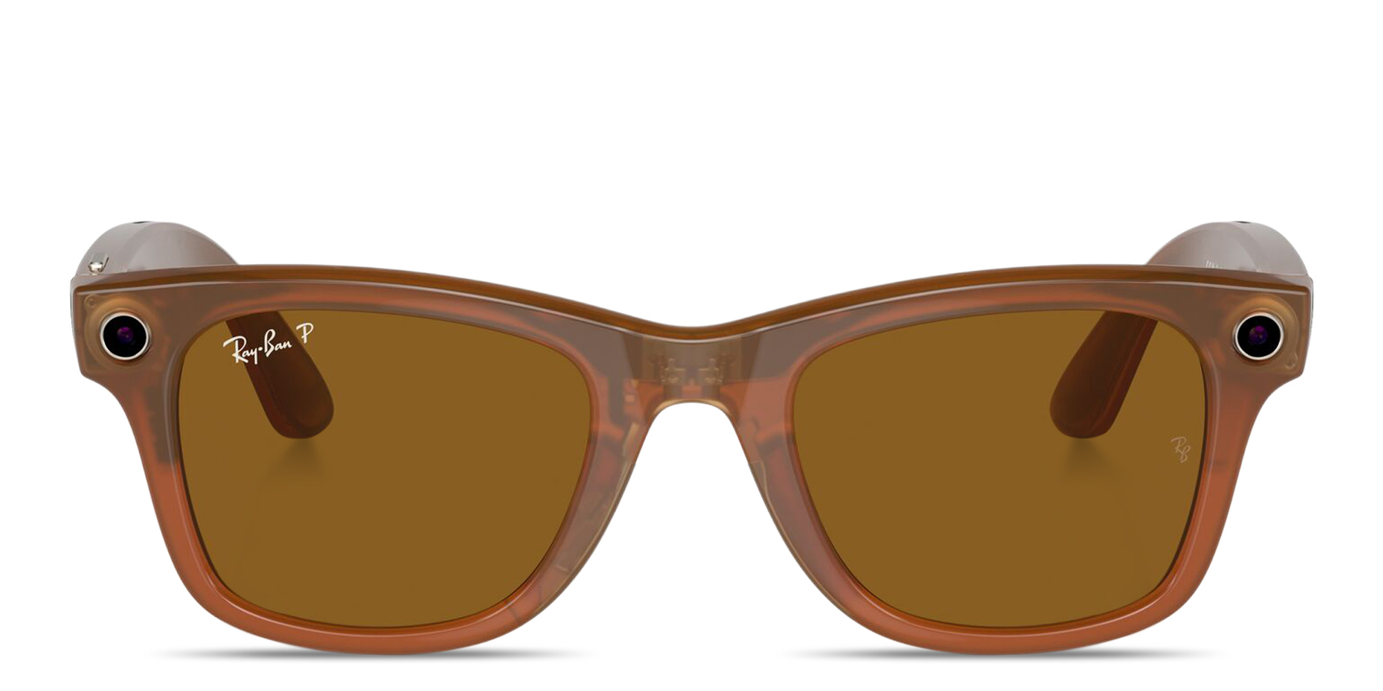 تسوق نظارات شمسية ميتا وايفيرير بإطار مربّع للجنسين راي بان بلون كراميل لامع أونلاين.