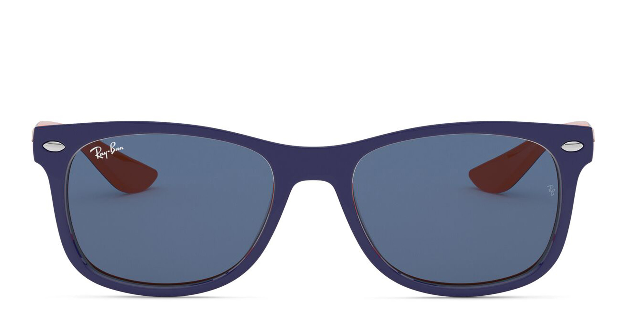 Ray-Ban Junior New Wayfarer Kids Square Sunglasses in Blue On Orange – Product Photo 1