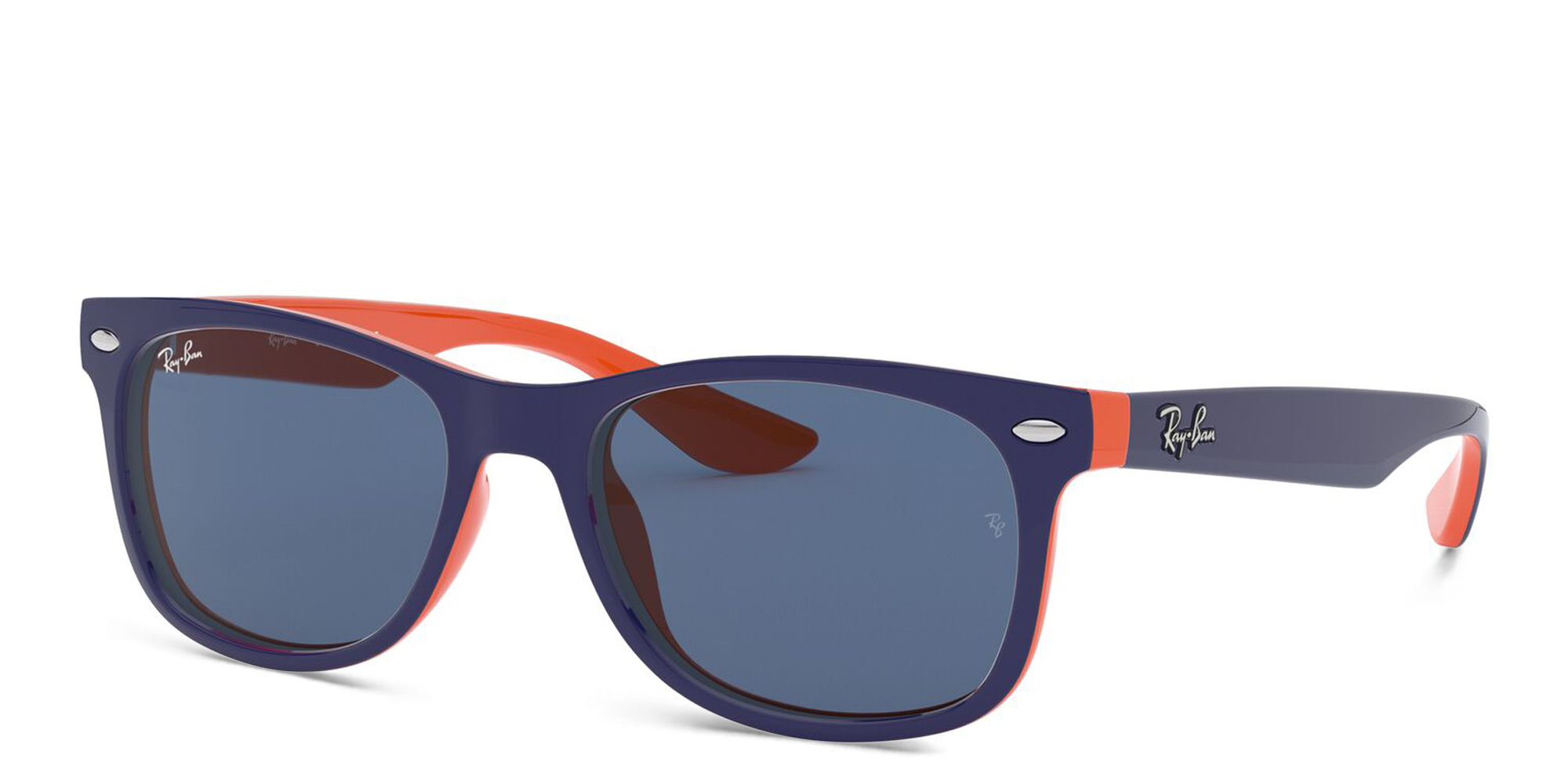 Ray-Ban Junior New Wayfarer Kids Square Sunglasses in Blue On Orange – Product Photo 2