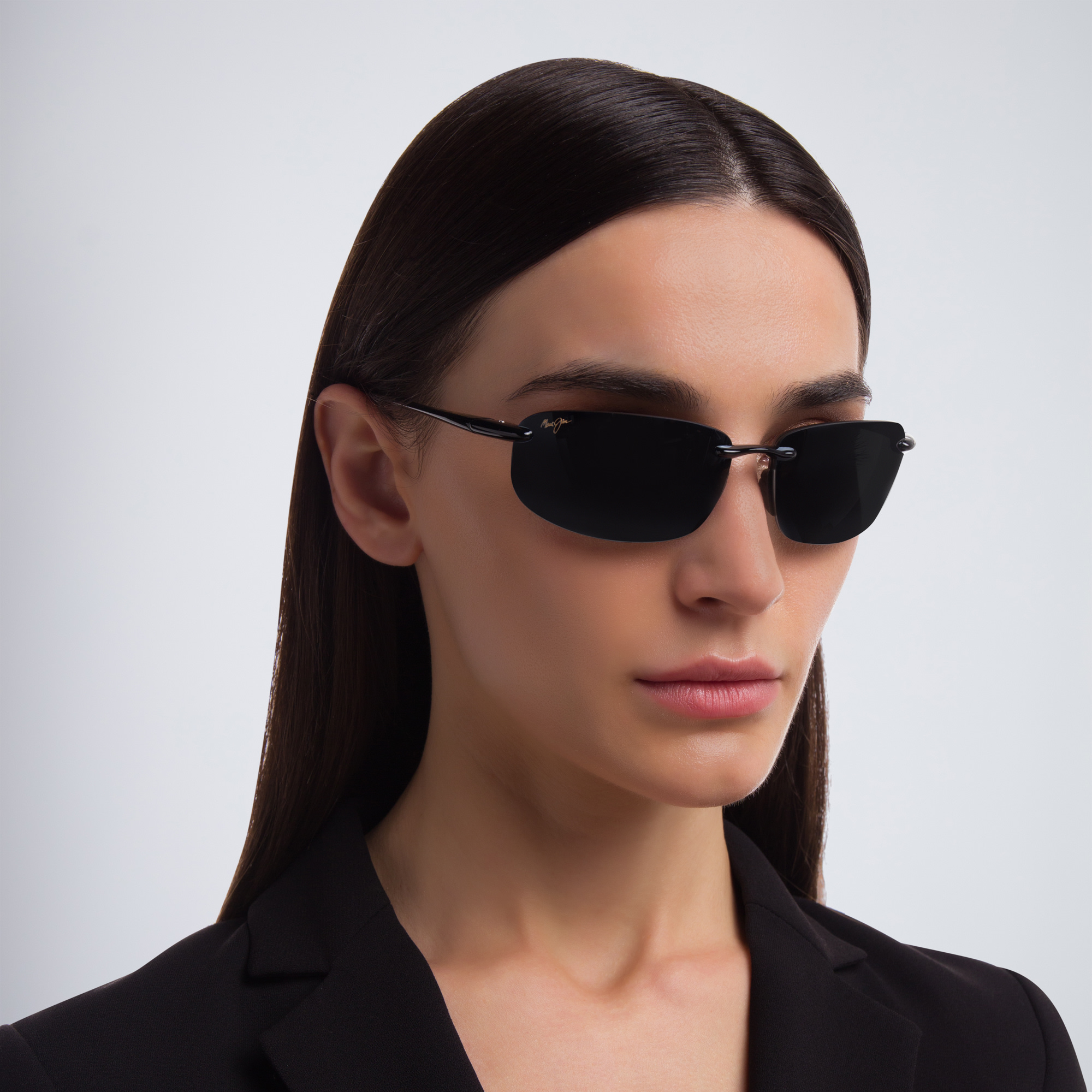 Shop Maui Jim Ho'Okipa Unisex Rimless Wide Rectangle Sunglasses in Black online.