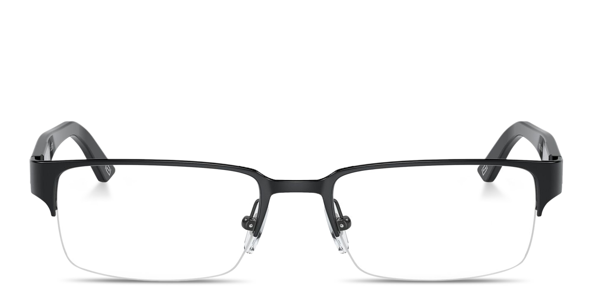 Shop VERSACE Greca Half-Rim Rectangle Eyeglasses in Black online.