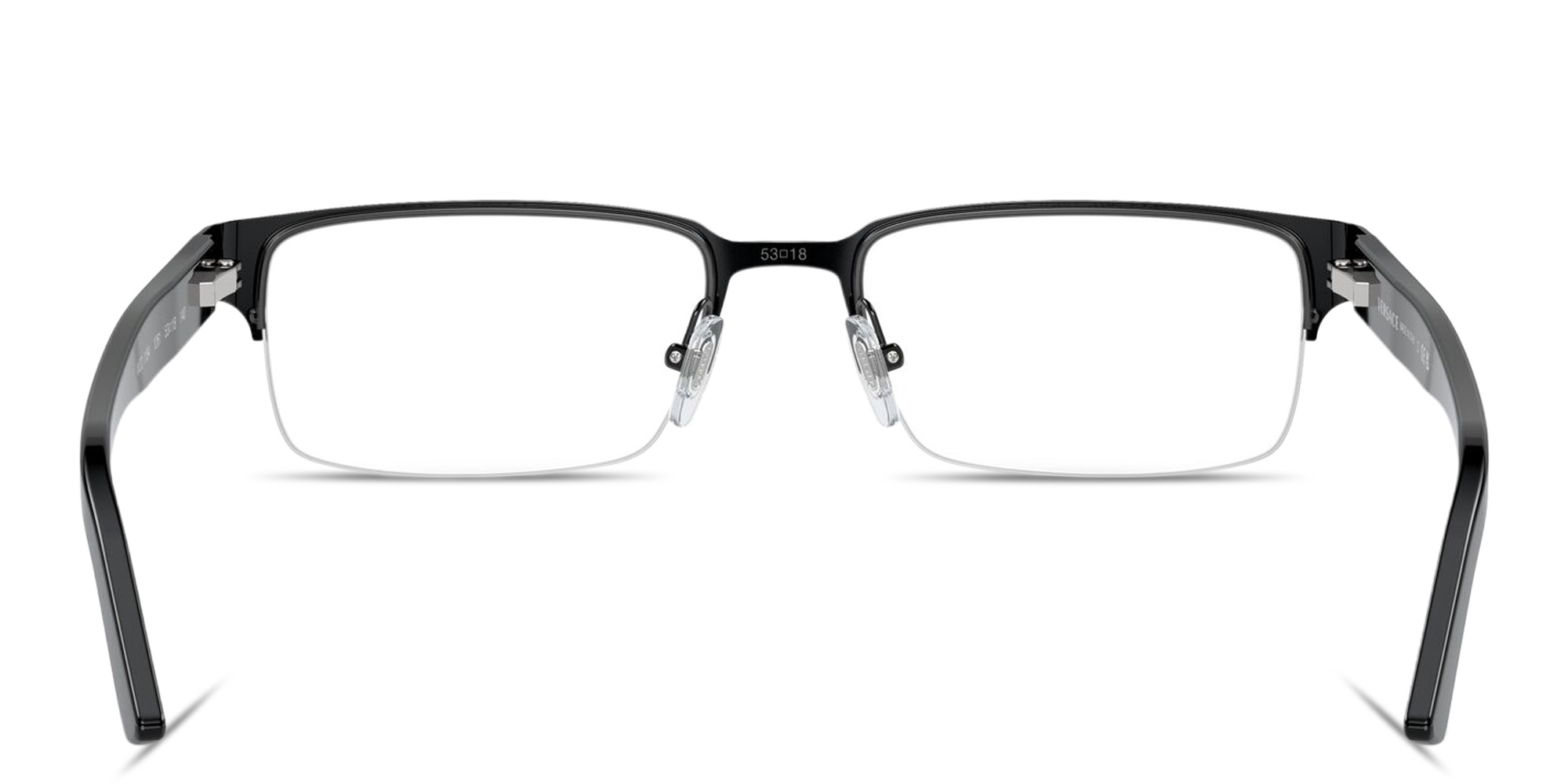 Shop VERSACE Greca Half-Rim Rectangle Eyeglasses in Black online.