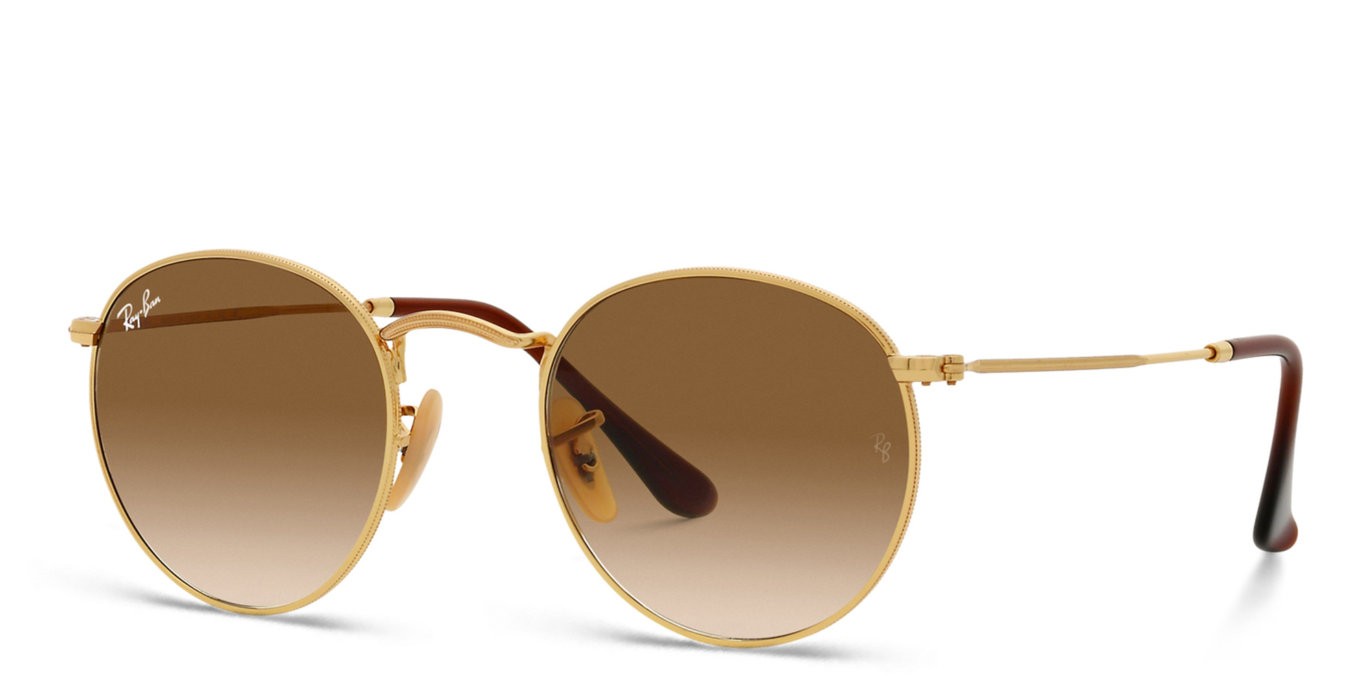 Shop Ray-Ban Round Metal Sunglasses in Gold online.
