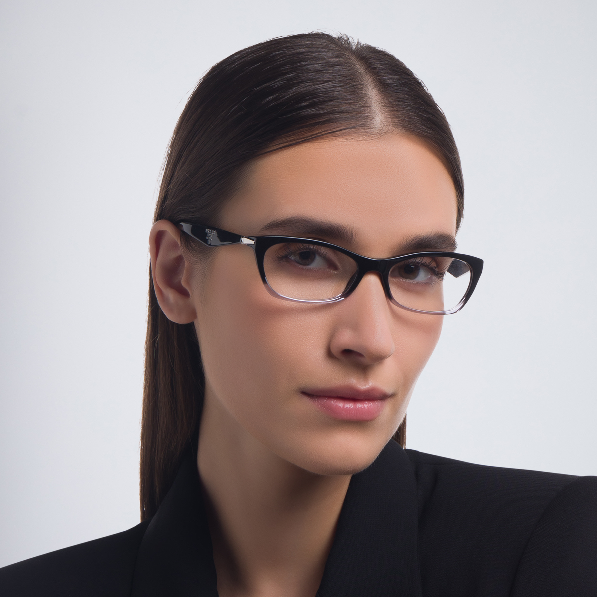 PRADA Irregular Eyeglasses in Black Gradient Transparent – Product Photo 5