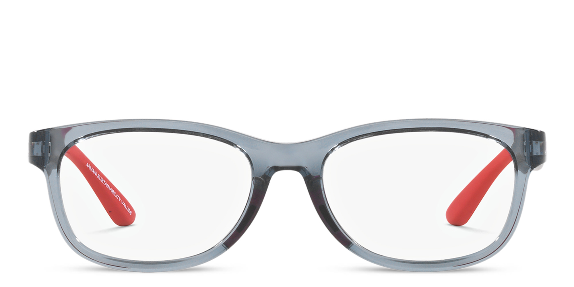 Shop Emporio Armani Square Eyeglasses in Transparent Blue online.