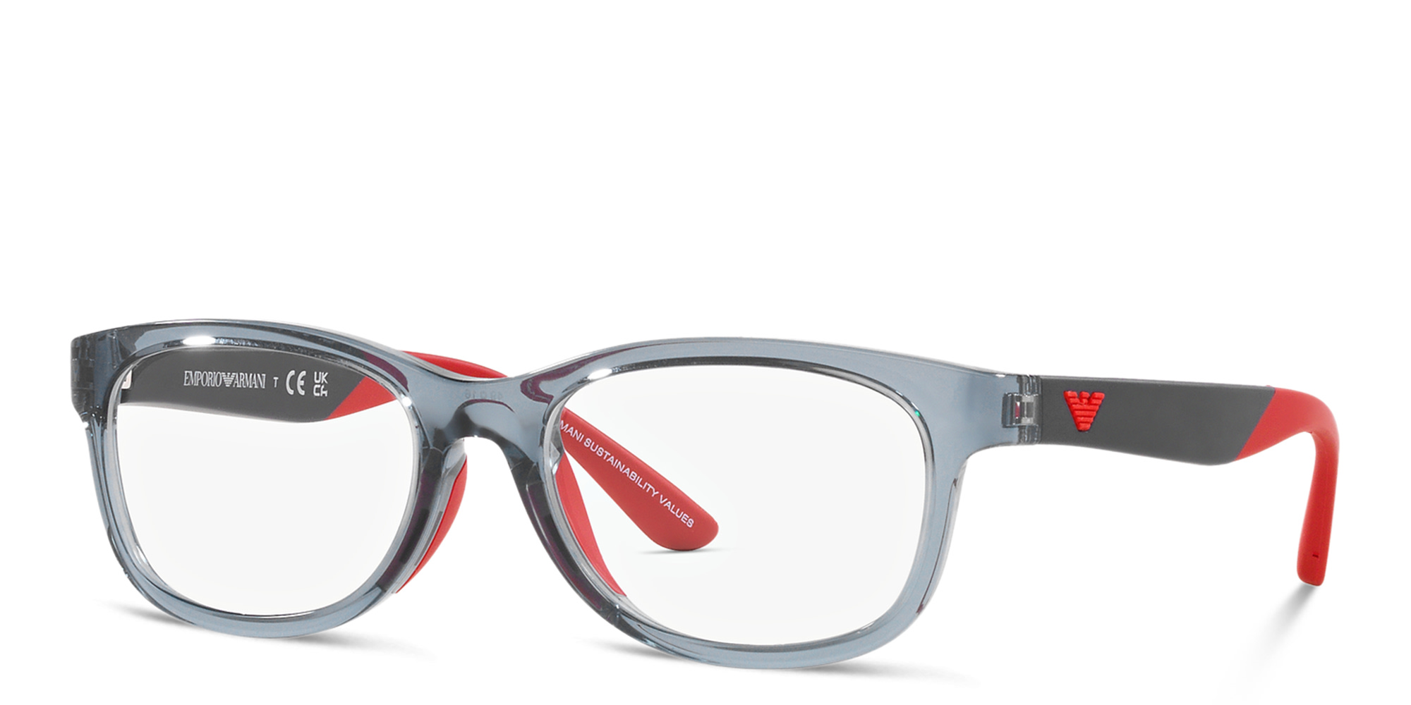 Shop Emporio Armani Square Eyeglasses in Transparent Blue online.