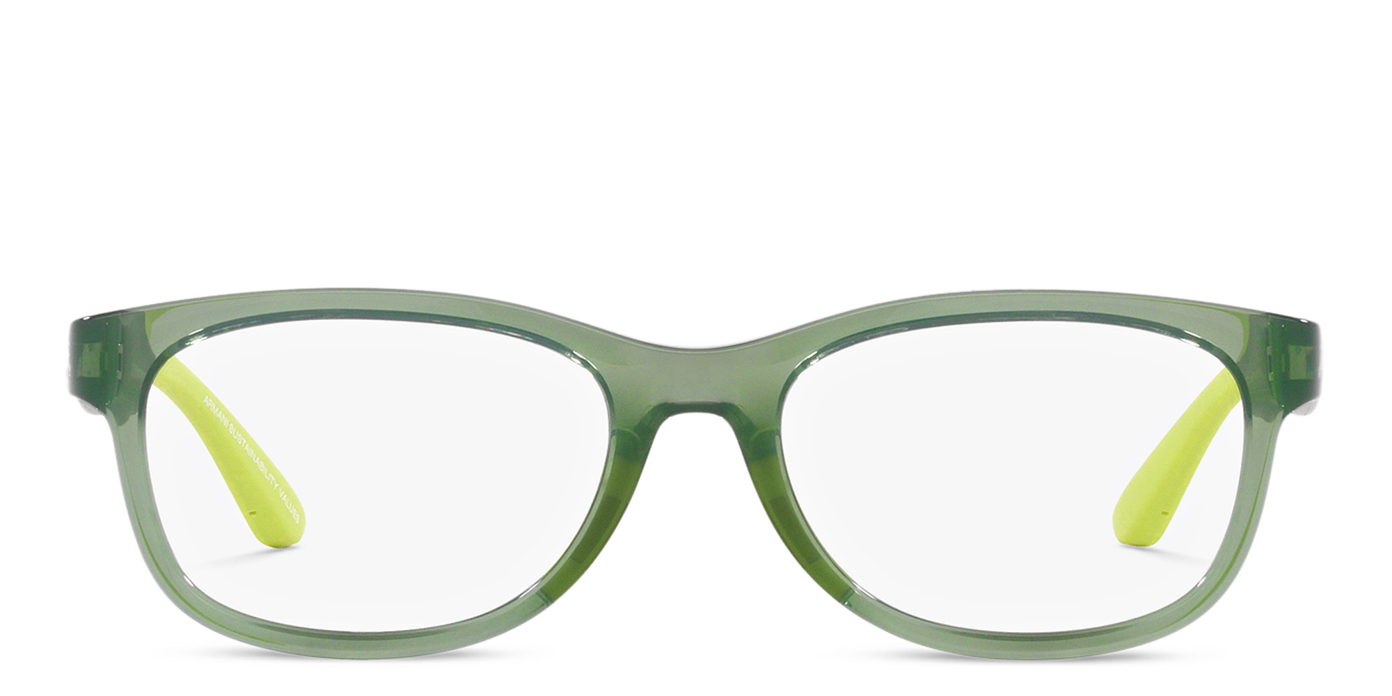 Shop Emporio Armani Square Eyeglasses in Green online.
