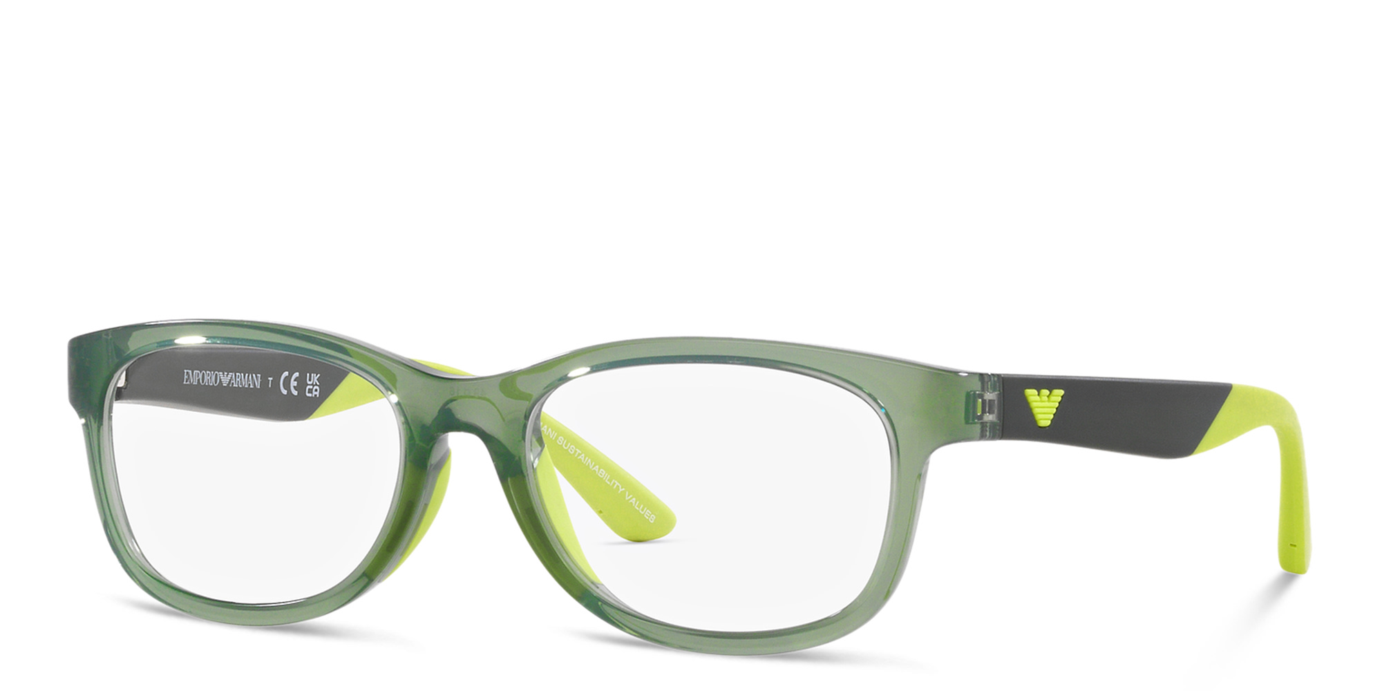 Shop Emporio Armani Square Eyeglasses in Green online.