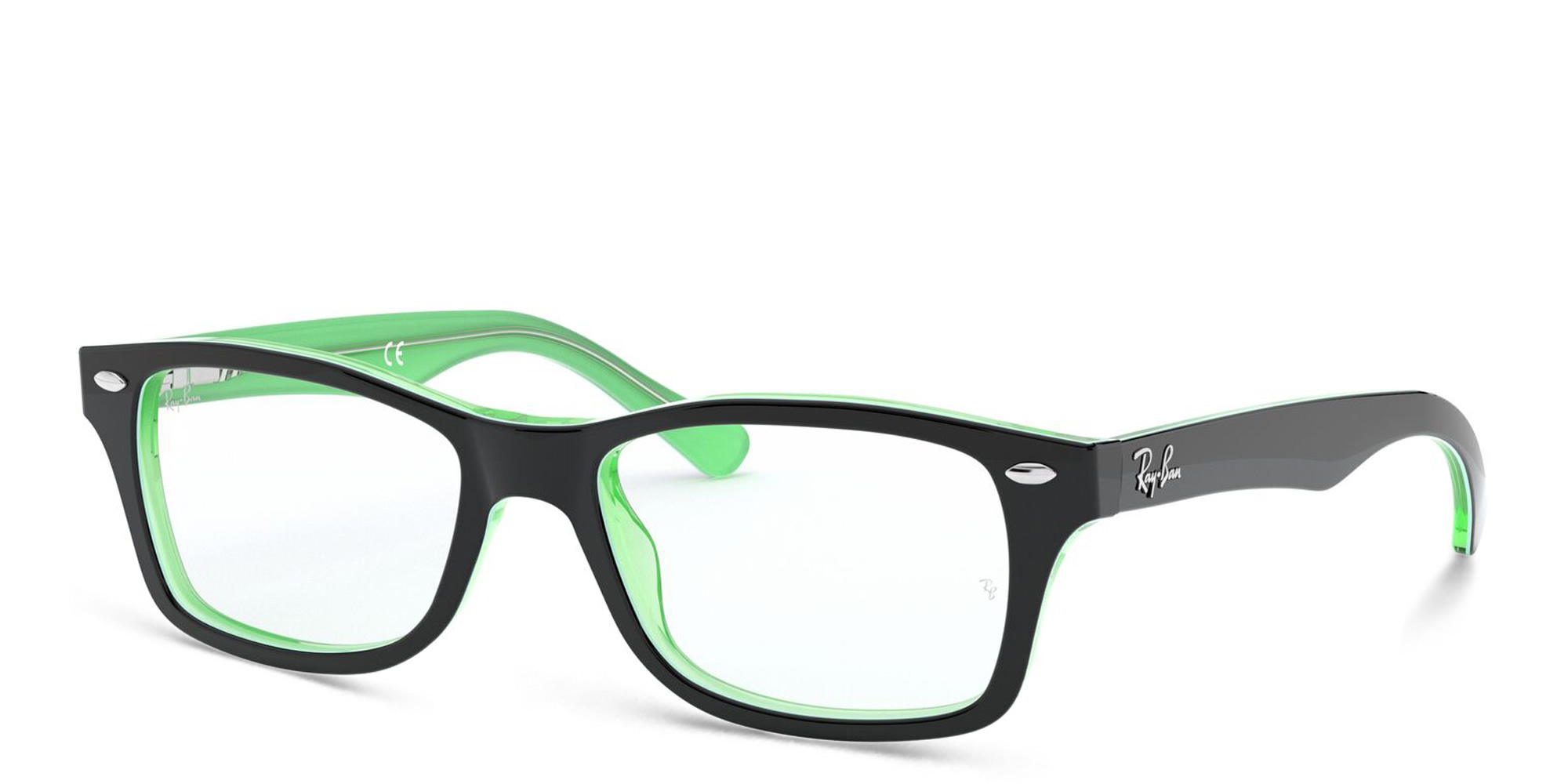 Shop Ray-Ban Junior Kids Square Eyeglasses in Black On Green online.