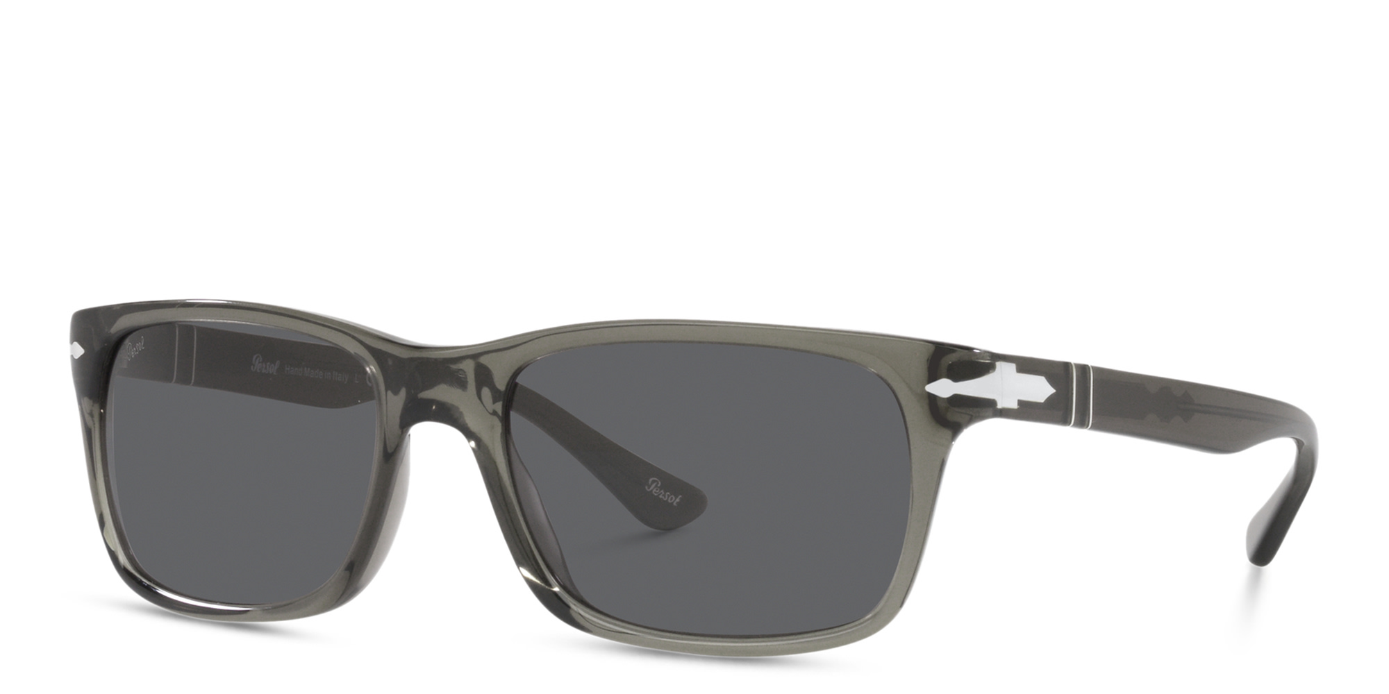 Shop PERSOL Rectangle Sunglasses in Transparent Grey online.