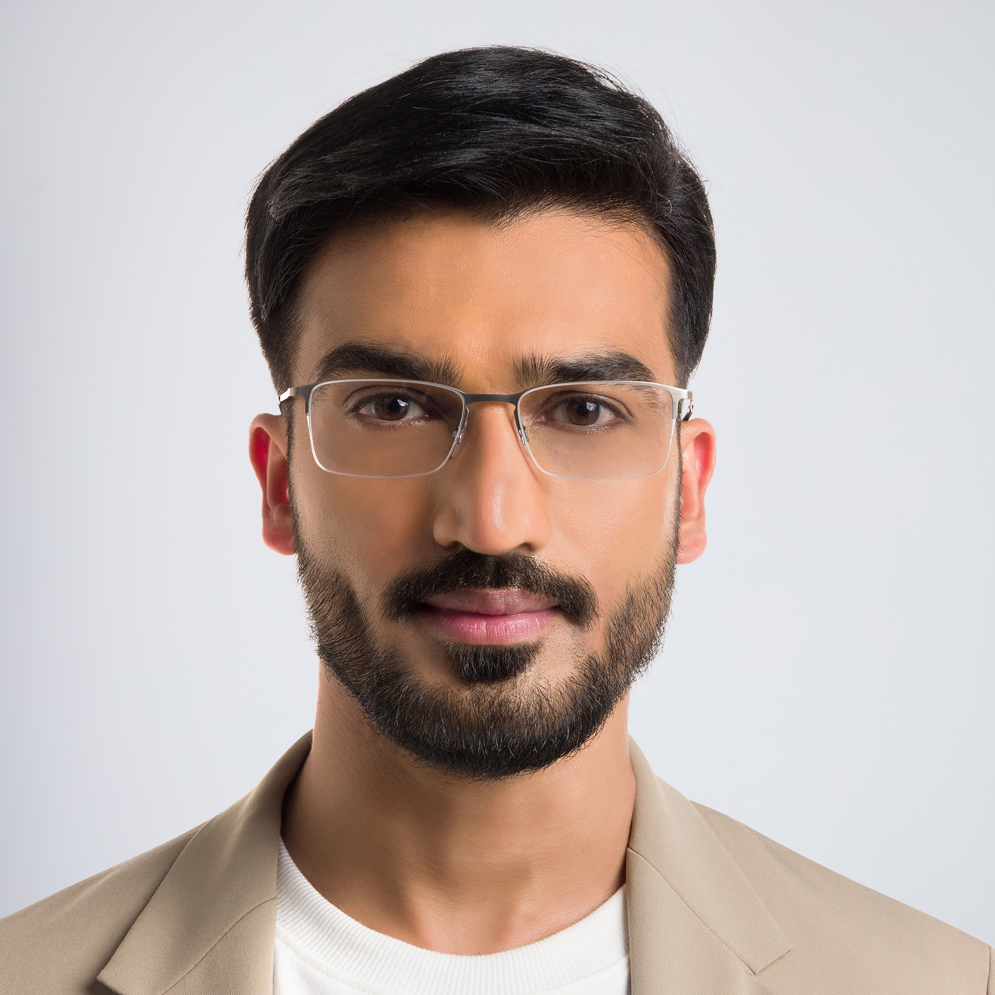 GIORGIO ARMANI Half Rim Rectangle Eyeglasses in Matte Brushed Golden Gunmetal – Product Photo 4